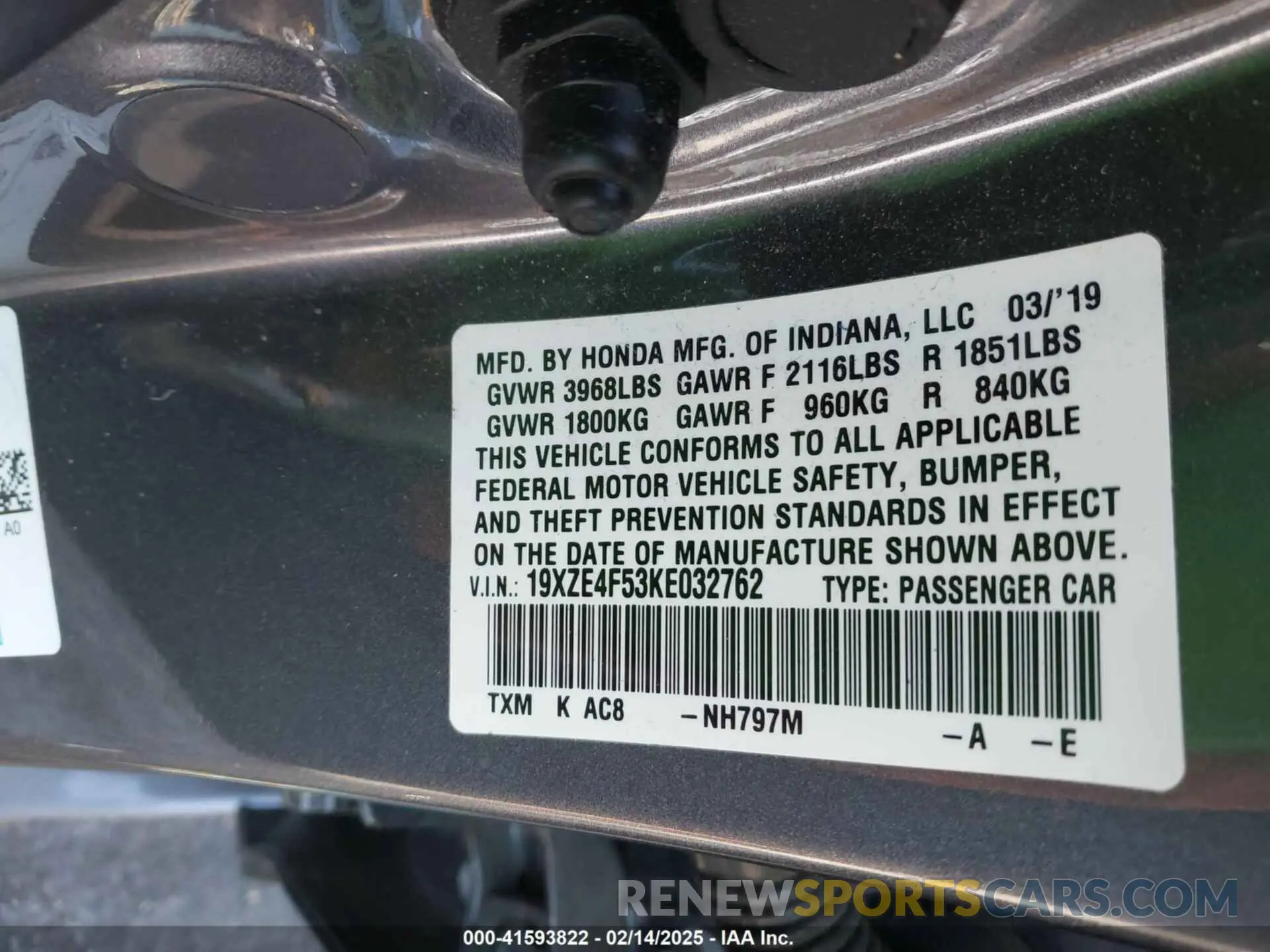 9 fotografías del automóvil dañado 19XZE4F53KE032762 HONDA INSIGHT 2019
