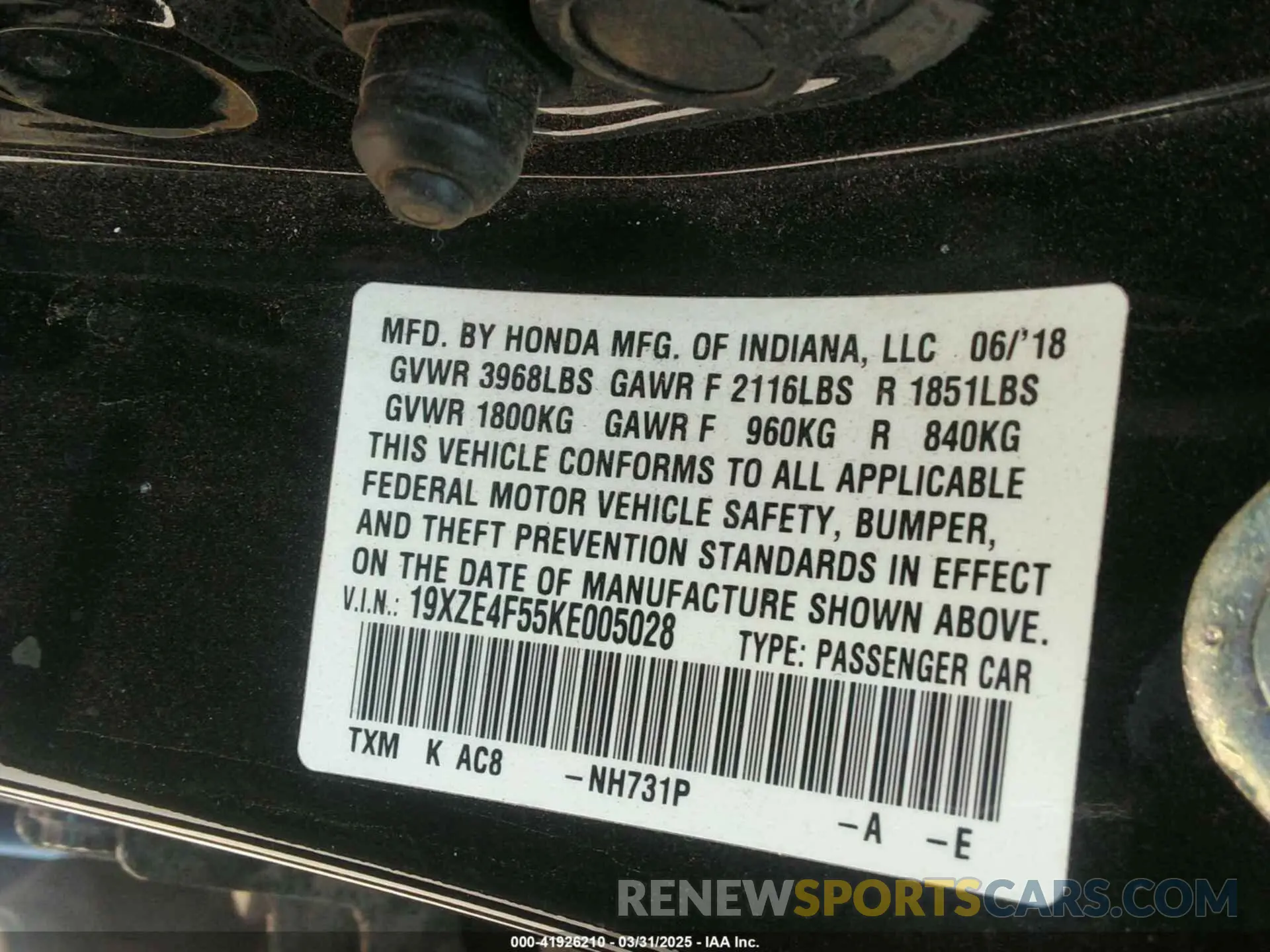 9 fotografías del automóvil dañado 19XZE4F55KE005028 HONDA INSIGHT 2019