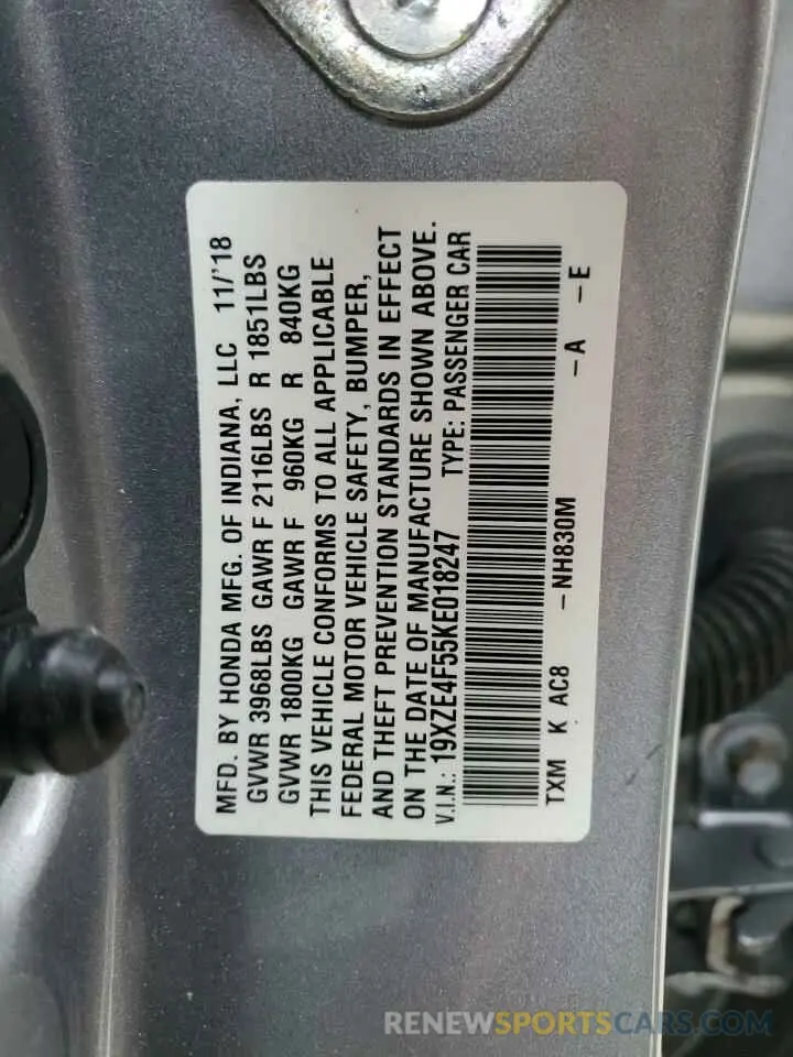 12 fotografías del automóvil dañado 19XZE4F55KE018247 HONDA INSIGHT 2019
