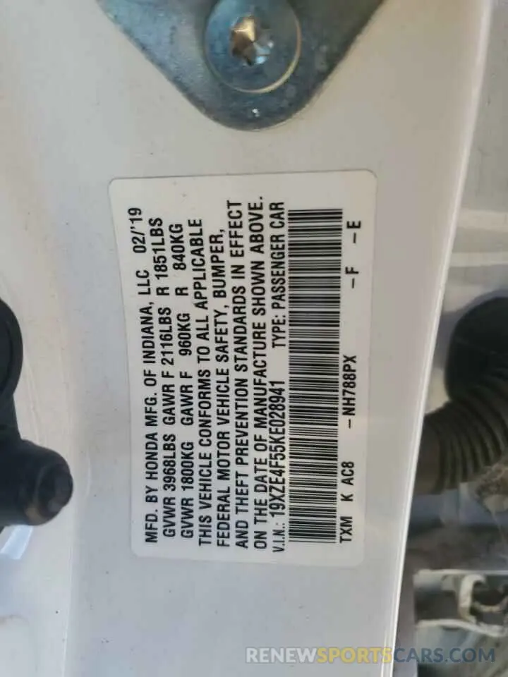 12 fotografías del automóvil dañado 19XZE4F55KE028941 HONDA INSIGHT 2019