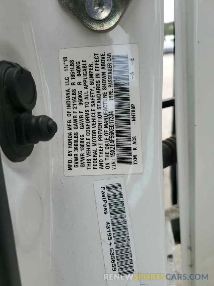 12 fotografías del automóvil dañado 19XZE4F56KE017334 HONDA INSIGHT 2019