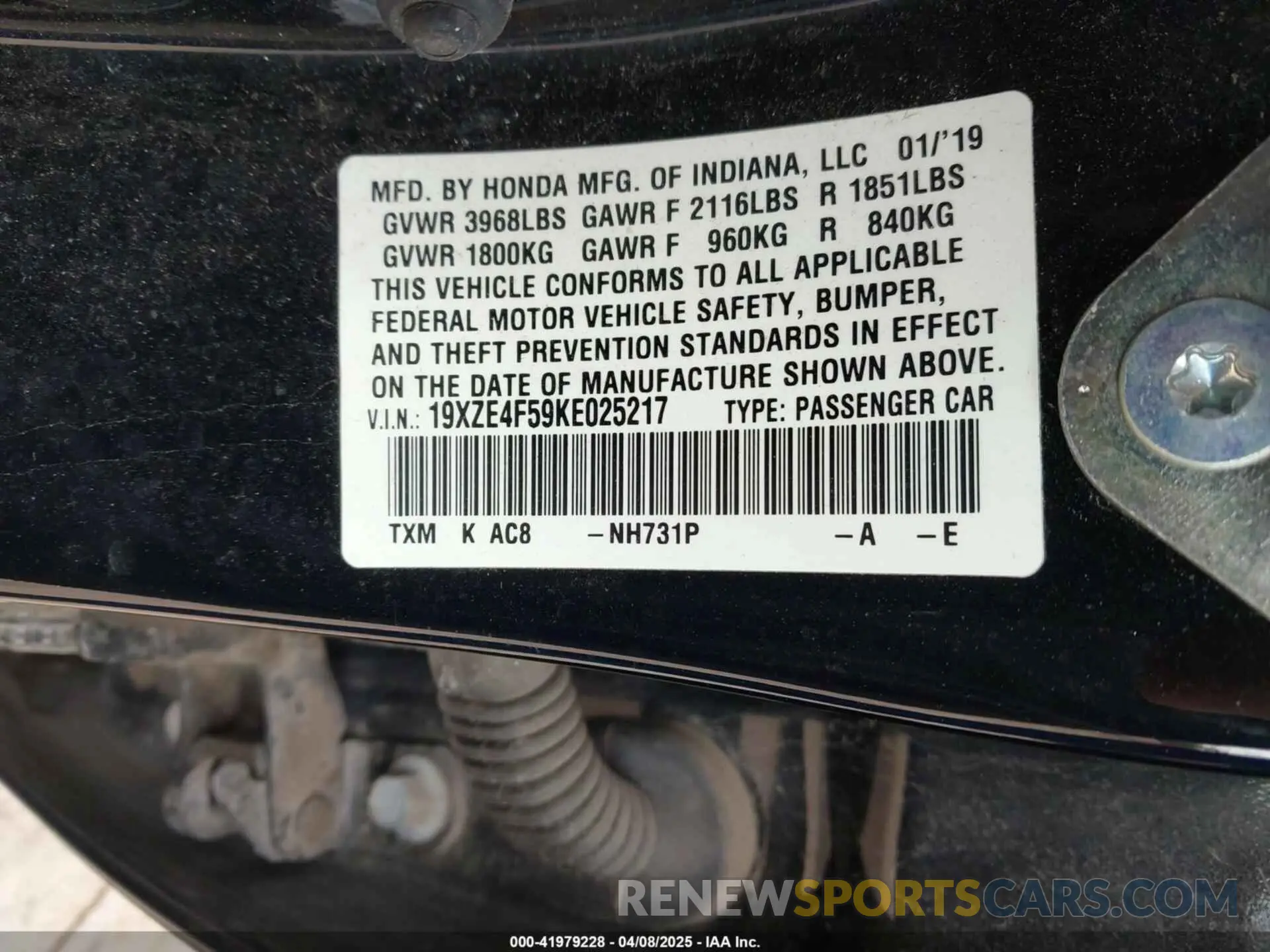 9 fotografías del automóvil dañado 19XZE4F59KE025217 HONDA INSIGHT 2019