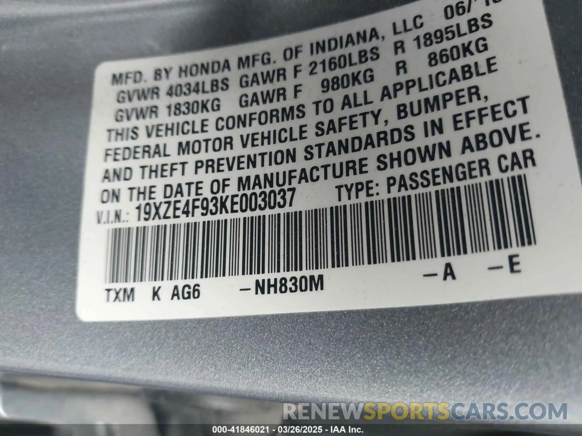 9 fotografías del automóvil dañado 19XZE4F93KE003037 HONDA INSIGHT 2019
