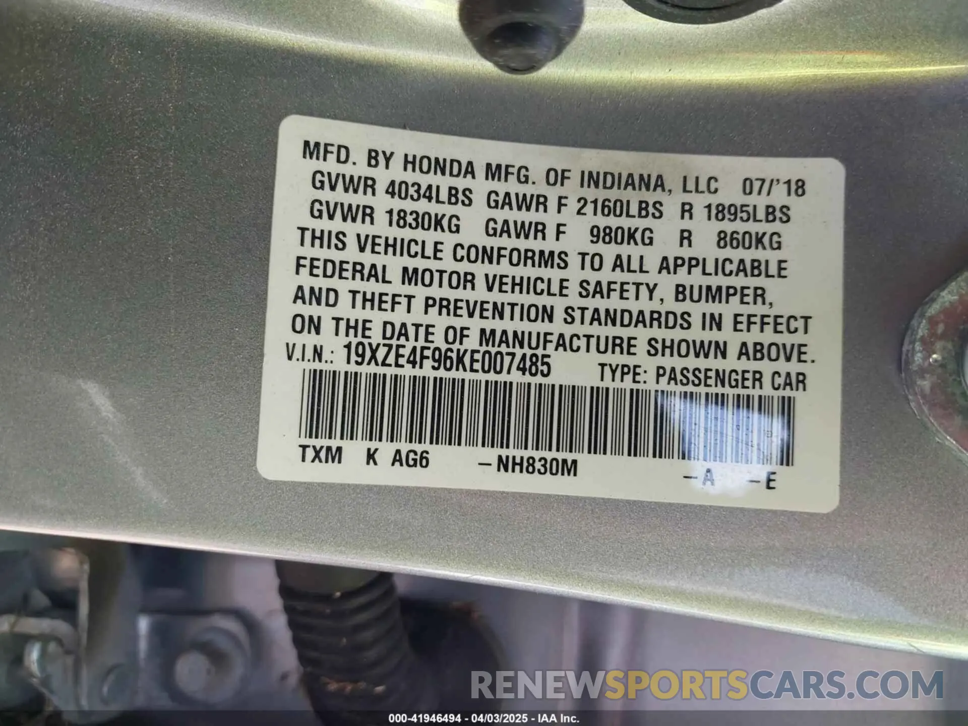 9 fotografías del automóvil dañado 19XZE4F96KE007485 HONDA INSIGHT 2019