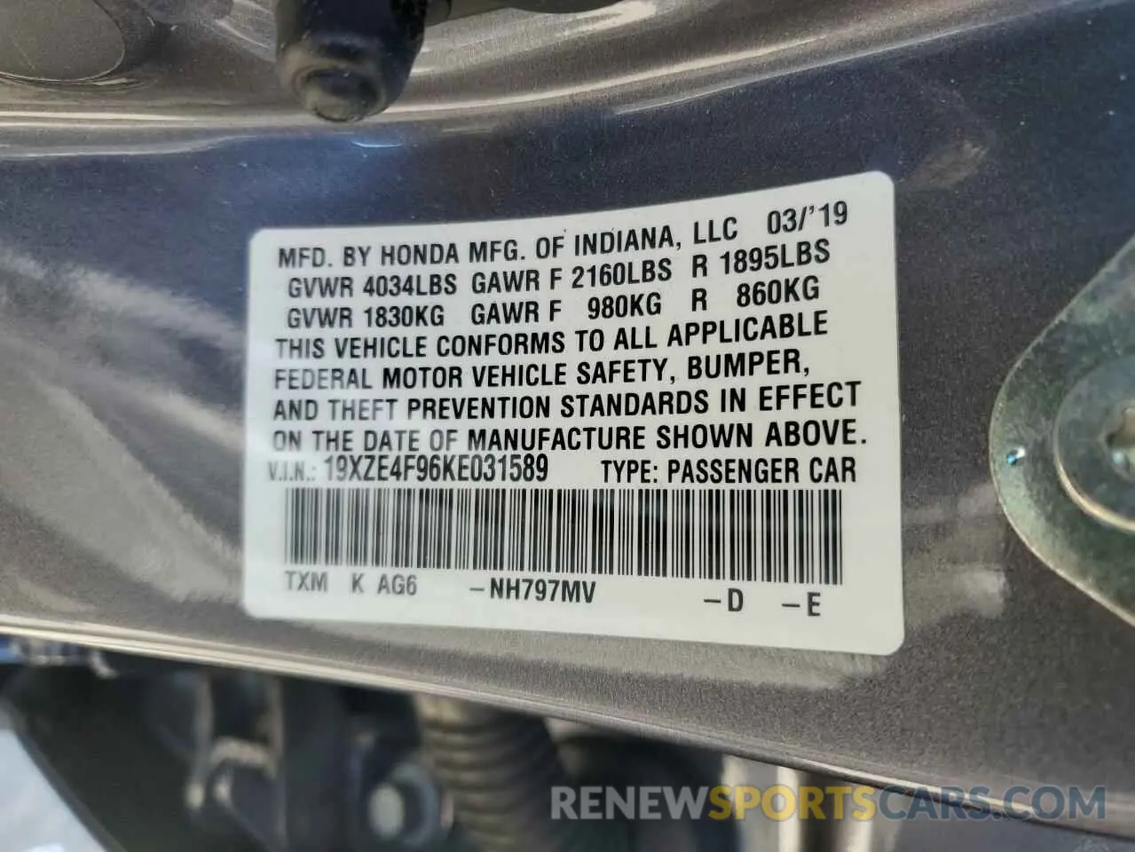 12 fotografías del automóvil dañado 19XZE4F96KE031589 HONDA INSIGHT 2019
