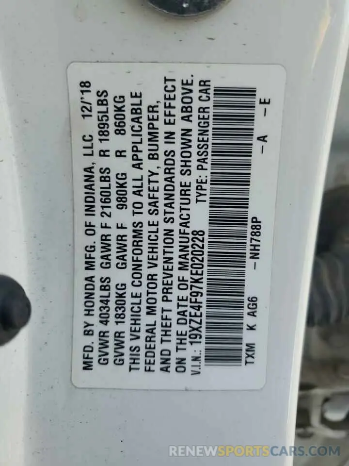 12 fotografías del automóvil dañado 19XZE4F97KE020228 HONDA INSIGHT 2019