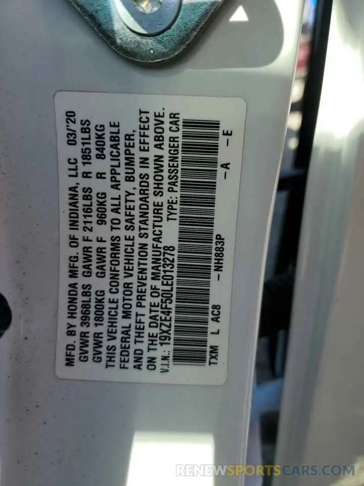 13 fotografías del automóvil dañado 19XZE4F50LE013278 HONDA INSIGHT 2020
