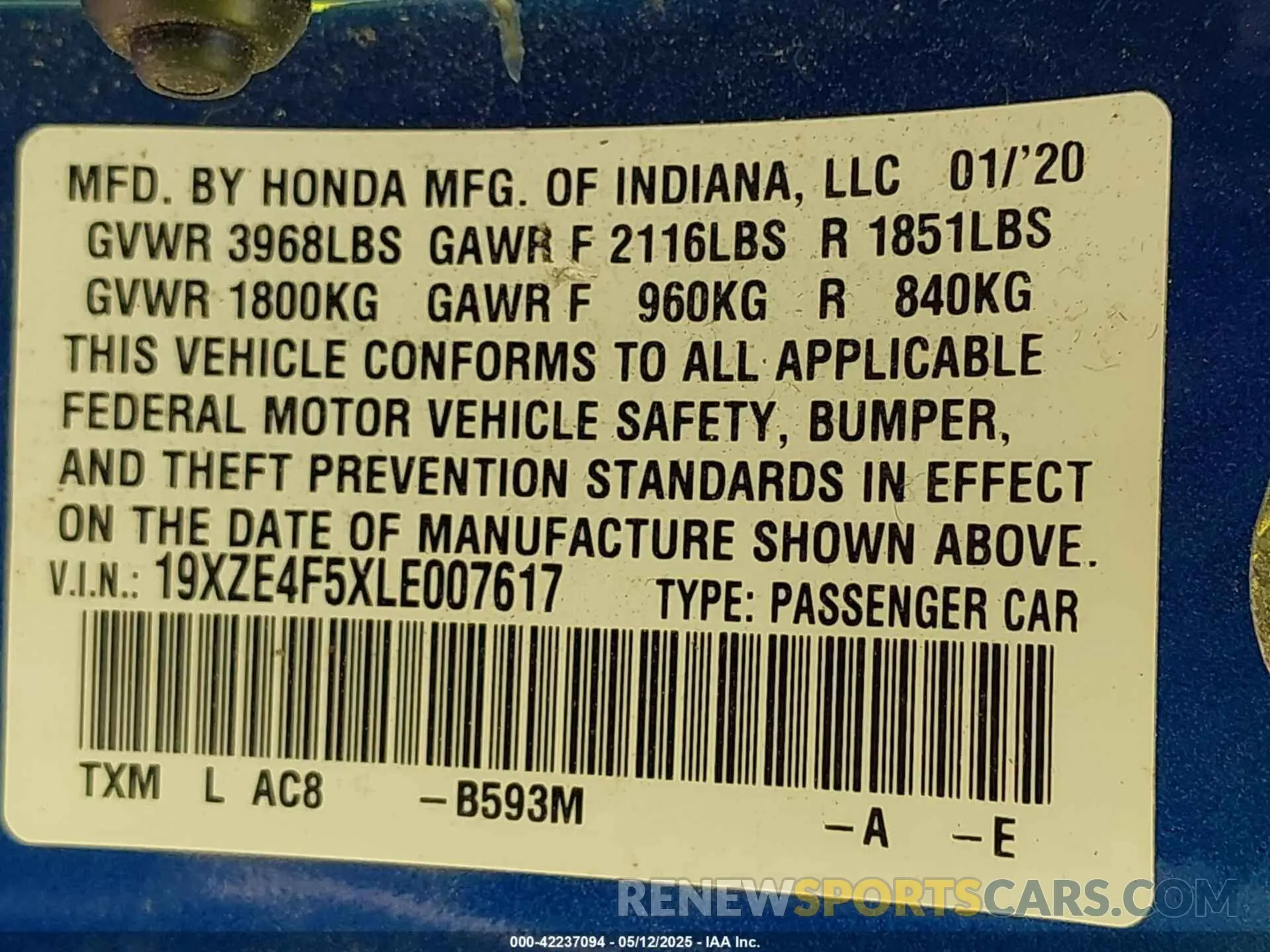 9 fotografías del automóvil dañado 19XZE4F5XLE007617 HONDA INSIGHT 2020