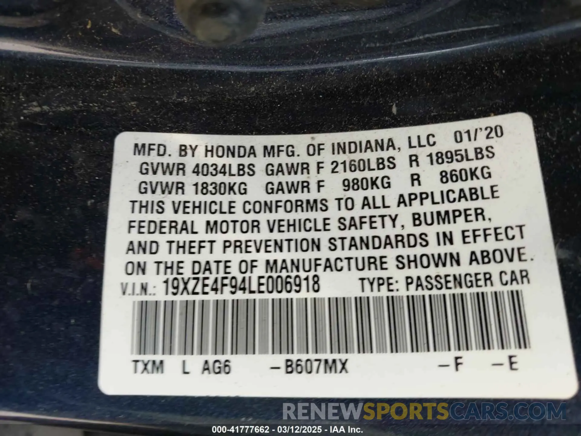 9 fotografías del automóvil dañado 19XZE4F94LE006918 HONDA INSIGHT 2020