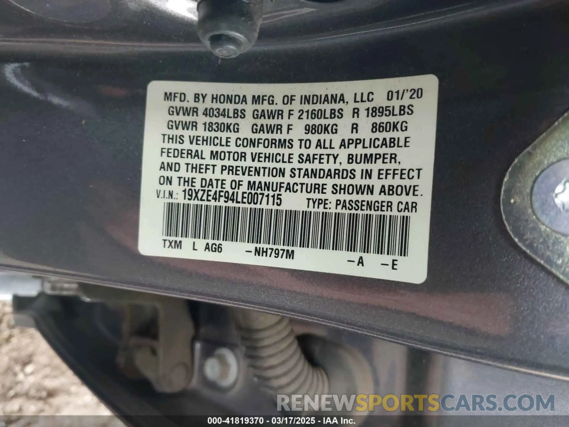 9 fotografías del automóvil dañado 19XZE4F94LE007115 HONDA INSIGHT 2020
