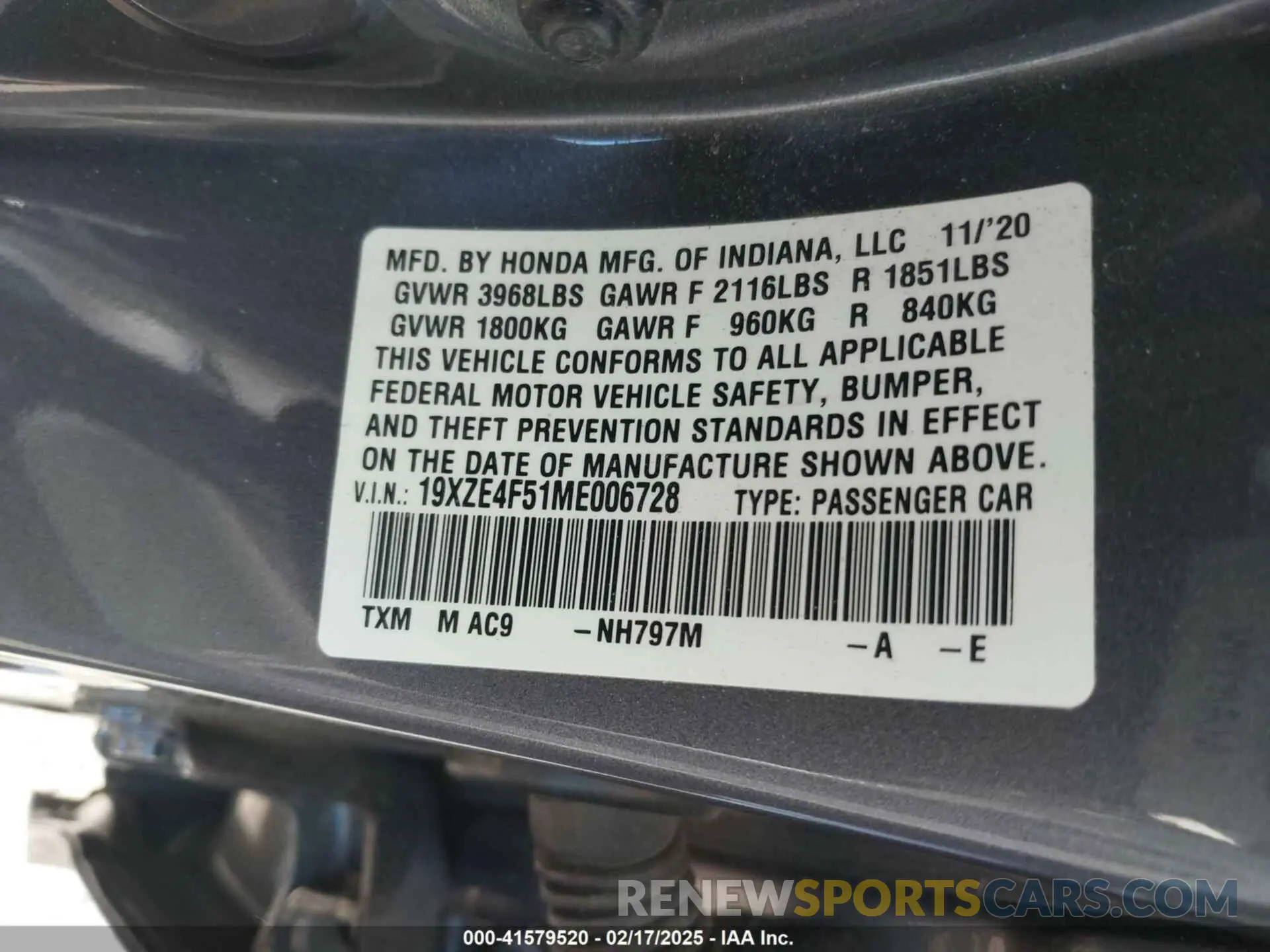 9 fotografías del automóvil dañado 19XZE4F51ME006728 HONDA INSIGHT 2021