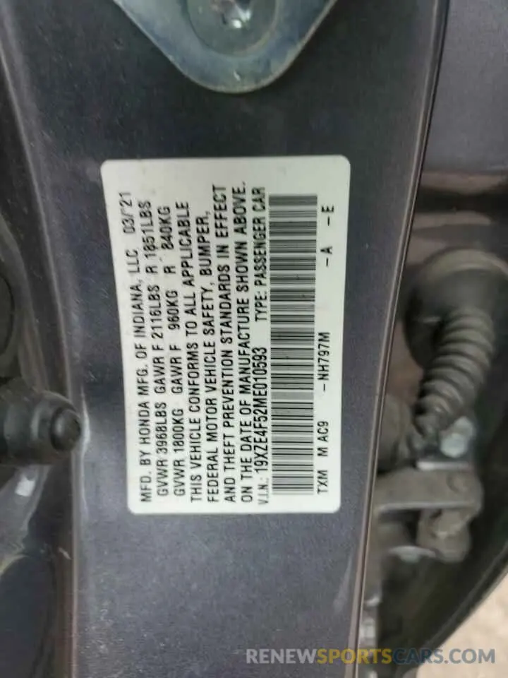 12 fotografías del automóvil dañado 19XZE4F52ME010593 HONDA INSIGHT 2021