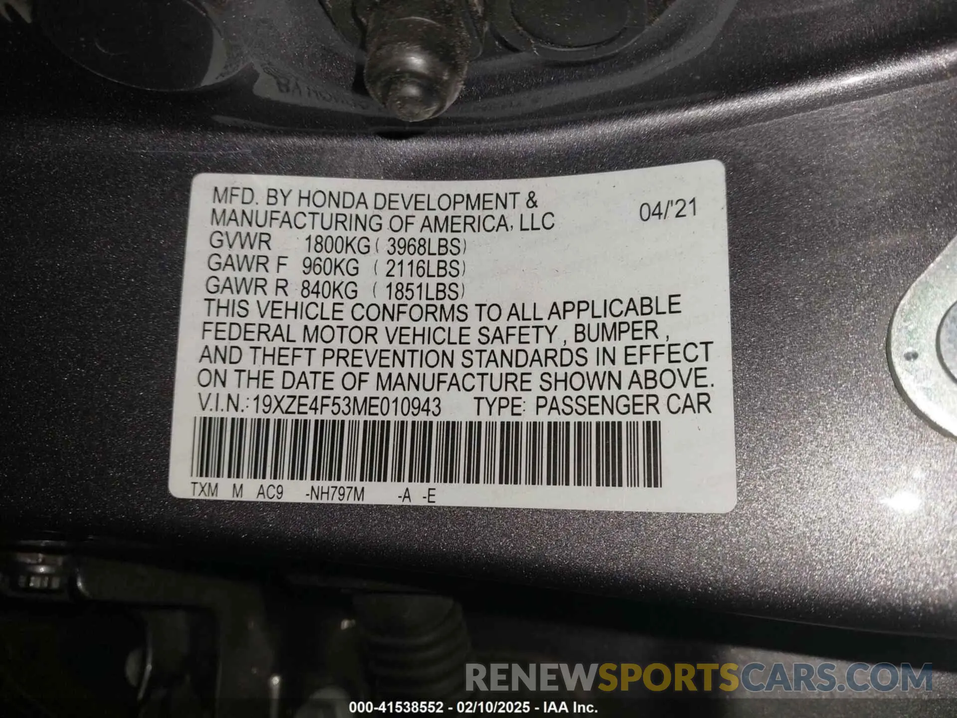 9 fotografías del automóvil dañado 19XZE4F53ME010943 HONDA INSIGHT 2021