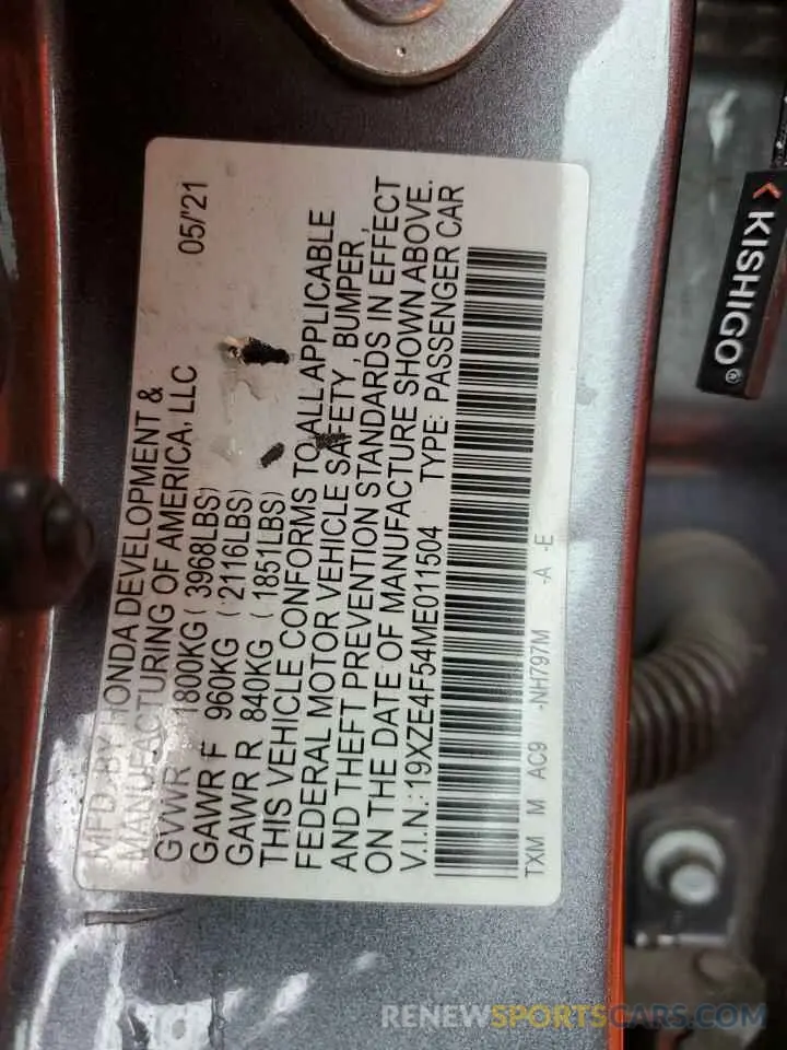 14 fotografías del automóvil dañado 19XZE4F54ME011504 HONDA INSIGHT 2021