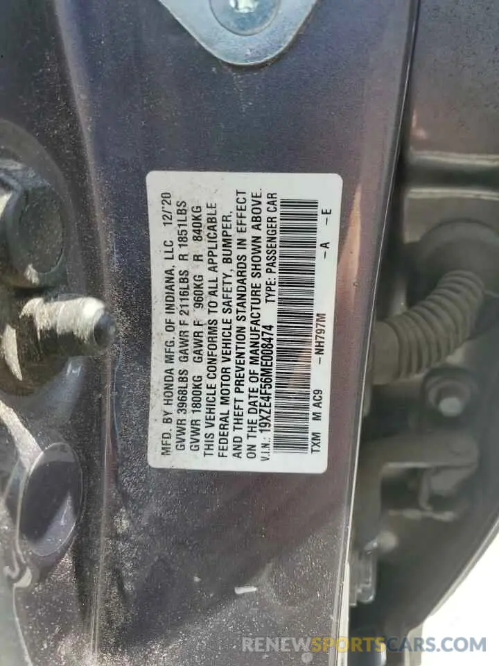 14 fotografías del automóvil dañado 19XZE4F56ME008474 HONDA INSIGHT 2021