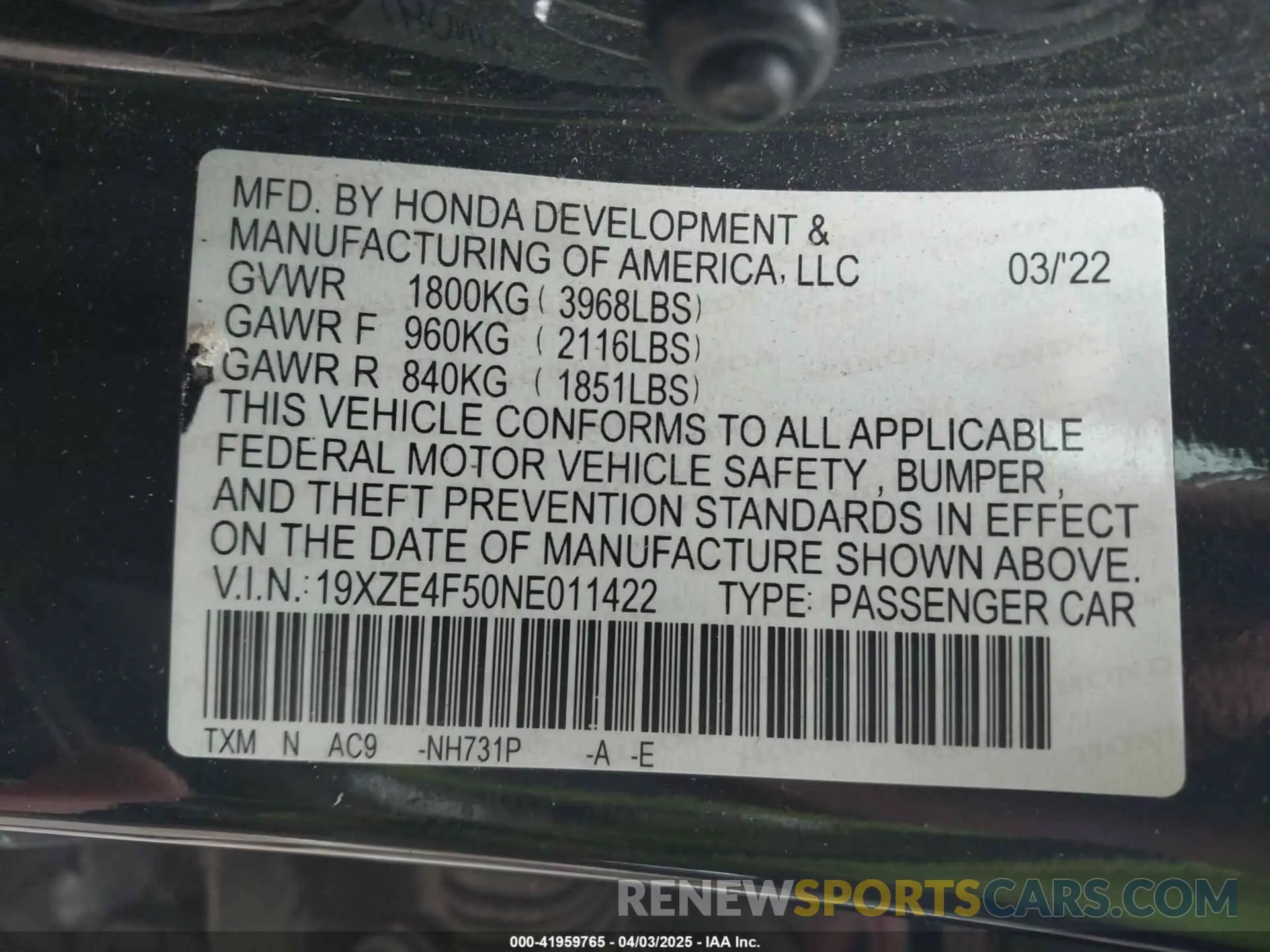 9 fotografías del automóvil dañado 19XZE4F50NE011422 HONDA INSIGHT 2022