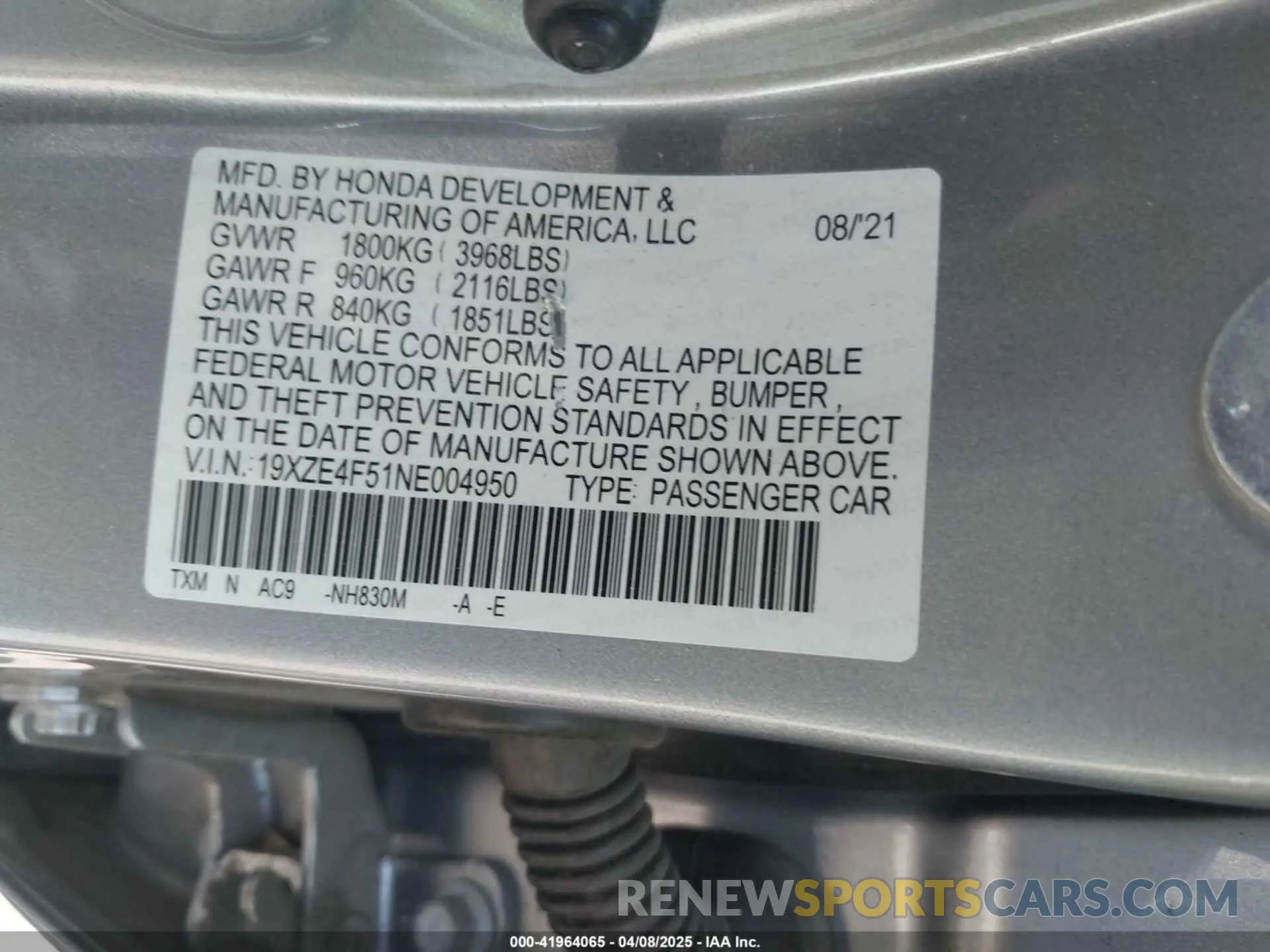 9 fotografías del automóvil dañado 19XZE4F51NE004950 HONDA INSIGHT 2022