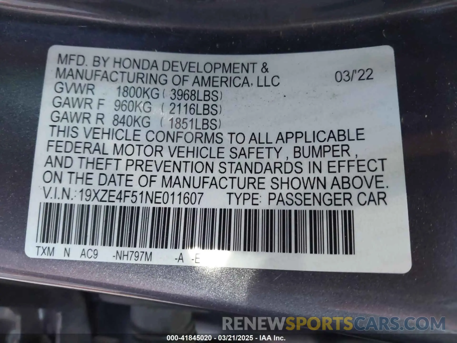 9 fotografías del automóvil dañado 19XZE4F51NE011607 HONDA INSIGHT 2022