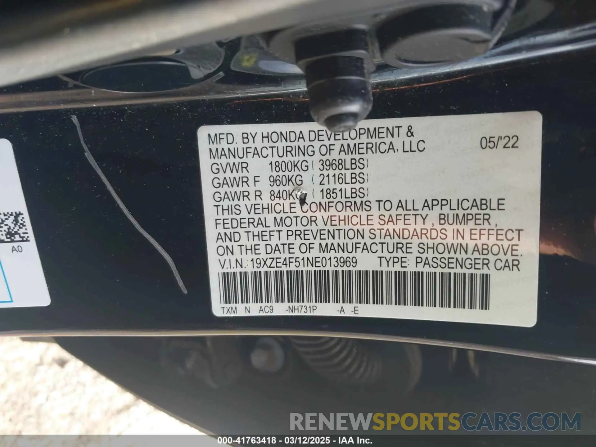 9 fotografías del automóvil dañado 19XZE4F51NE013969 HONDA INSIGHT 2022