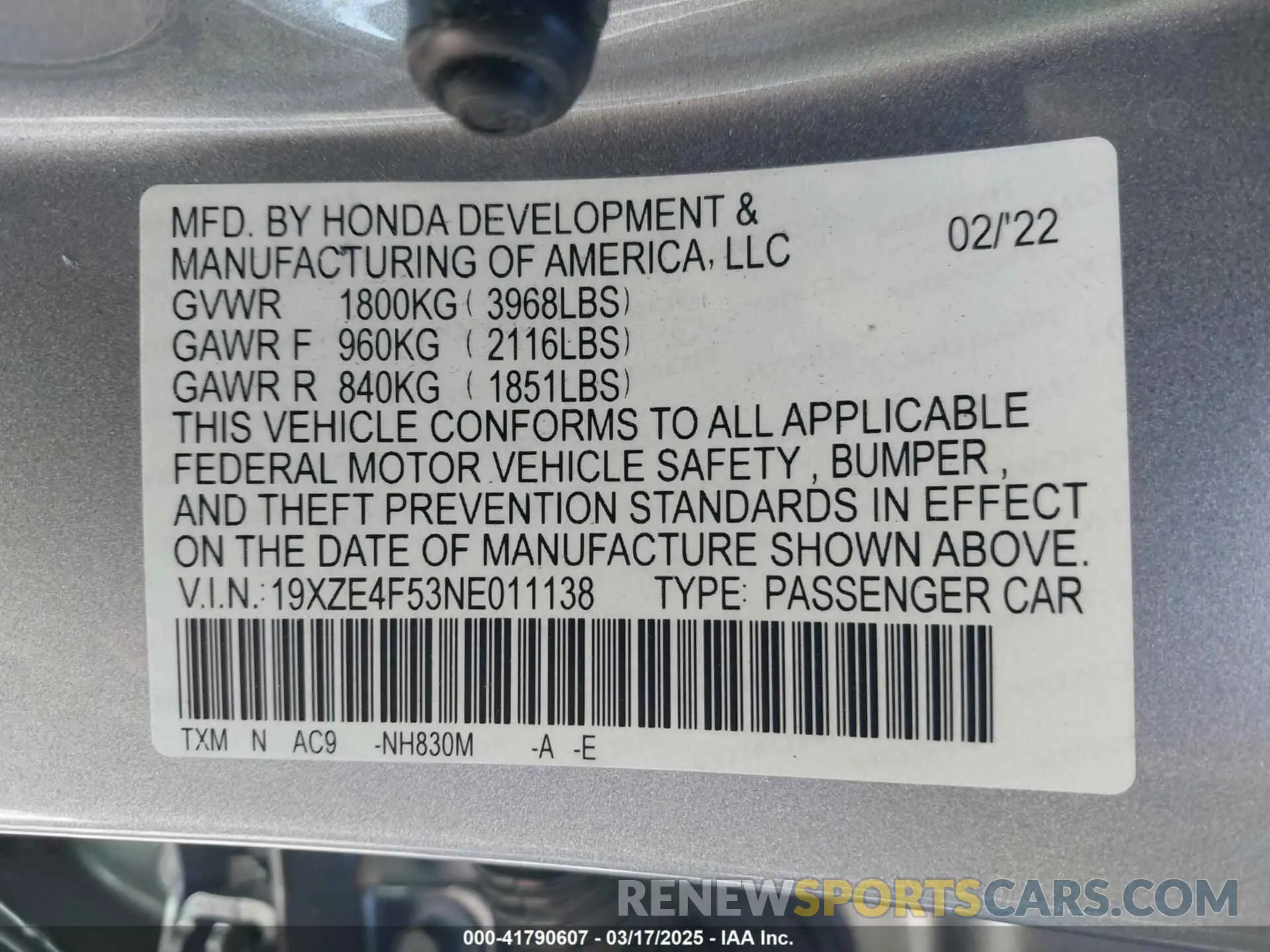 9 fotografías del automóvil dañado 19XZE4F53NE011138 HONDA INSIGHT 2022