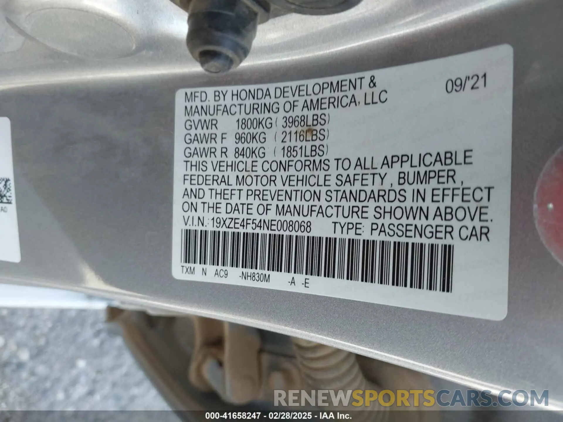 9 fotografías del automóvil dañado 19XZE4F54NE008068 HONDA INSIGHT 2022