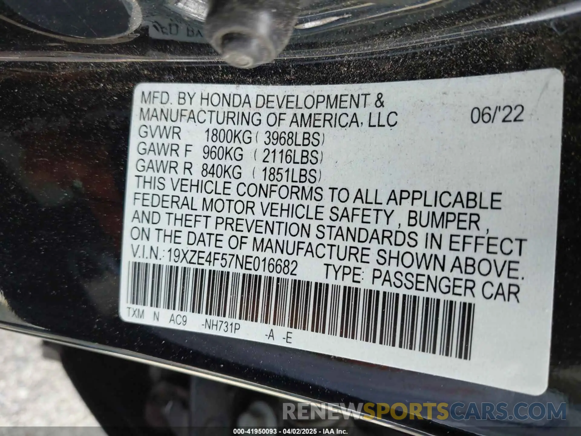 9 fotografías del automóvil dañado 19XZE4F57NE016682 HONDA INSIGHT 2022