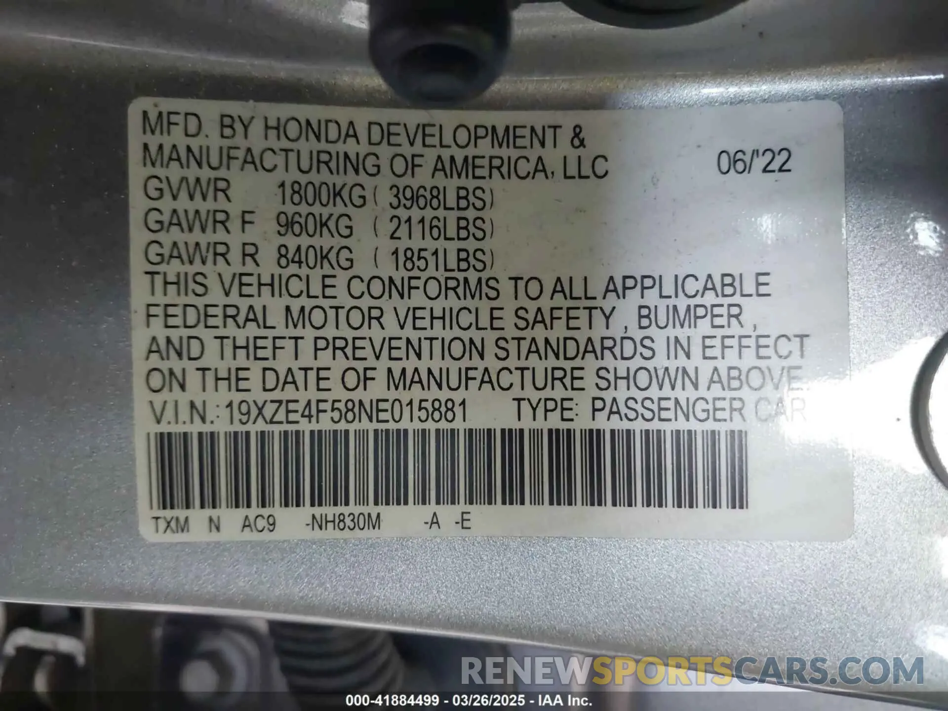 9 fotografías del automóvil dañado 19XZE4F58NE015881 HONDA INSIGHT 2022