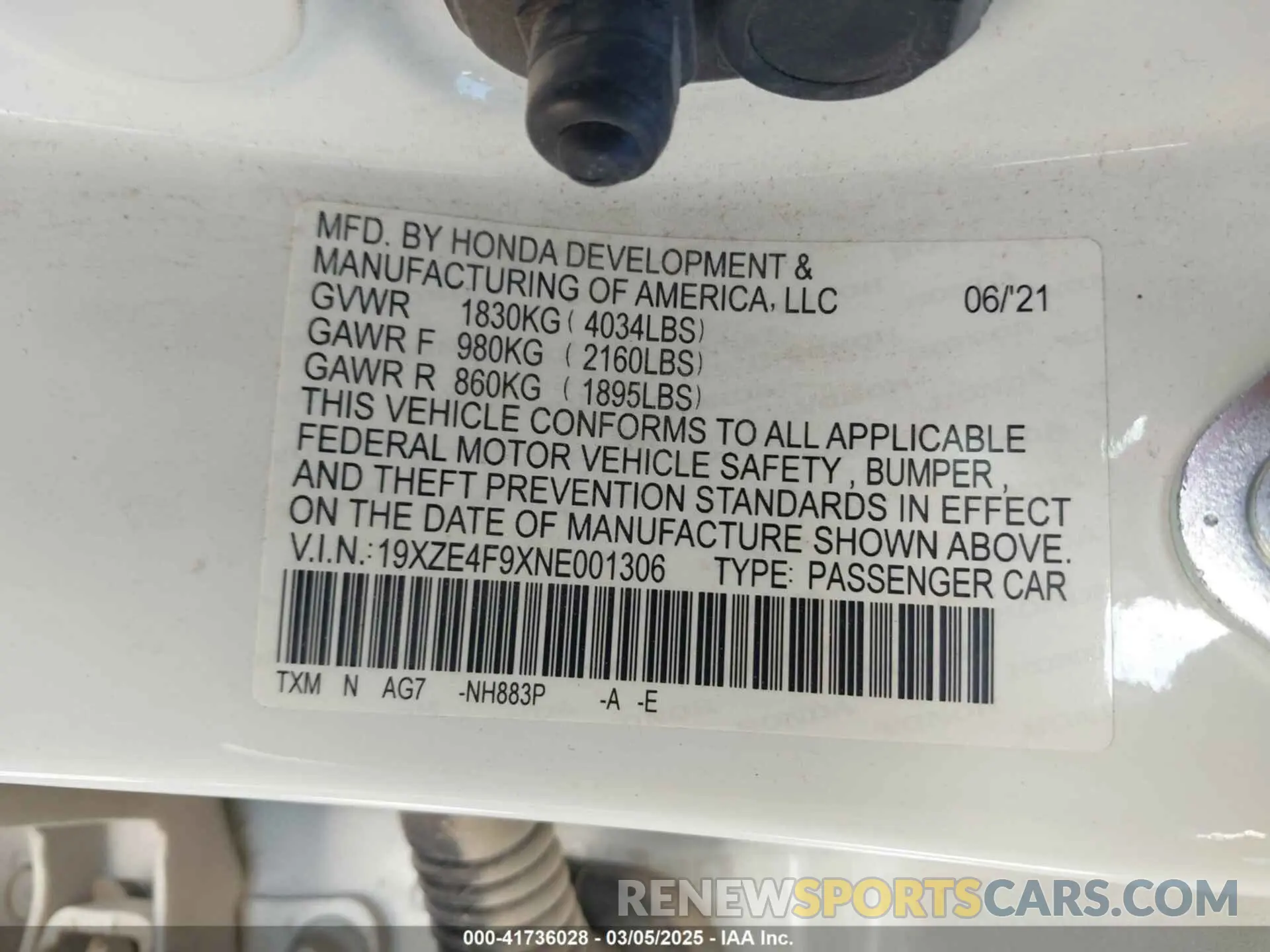 9 fotografías del automóvil dañado 19XZE4F9XNE001306 HONDA INSIGHT 2022