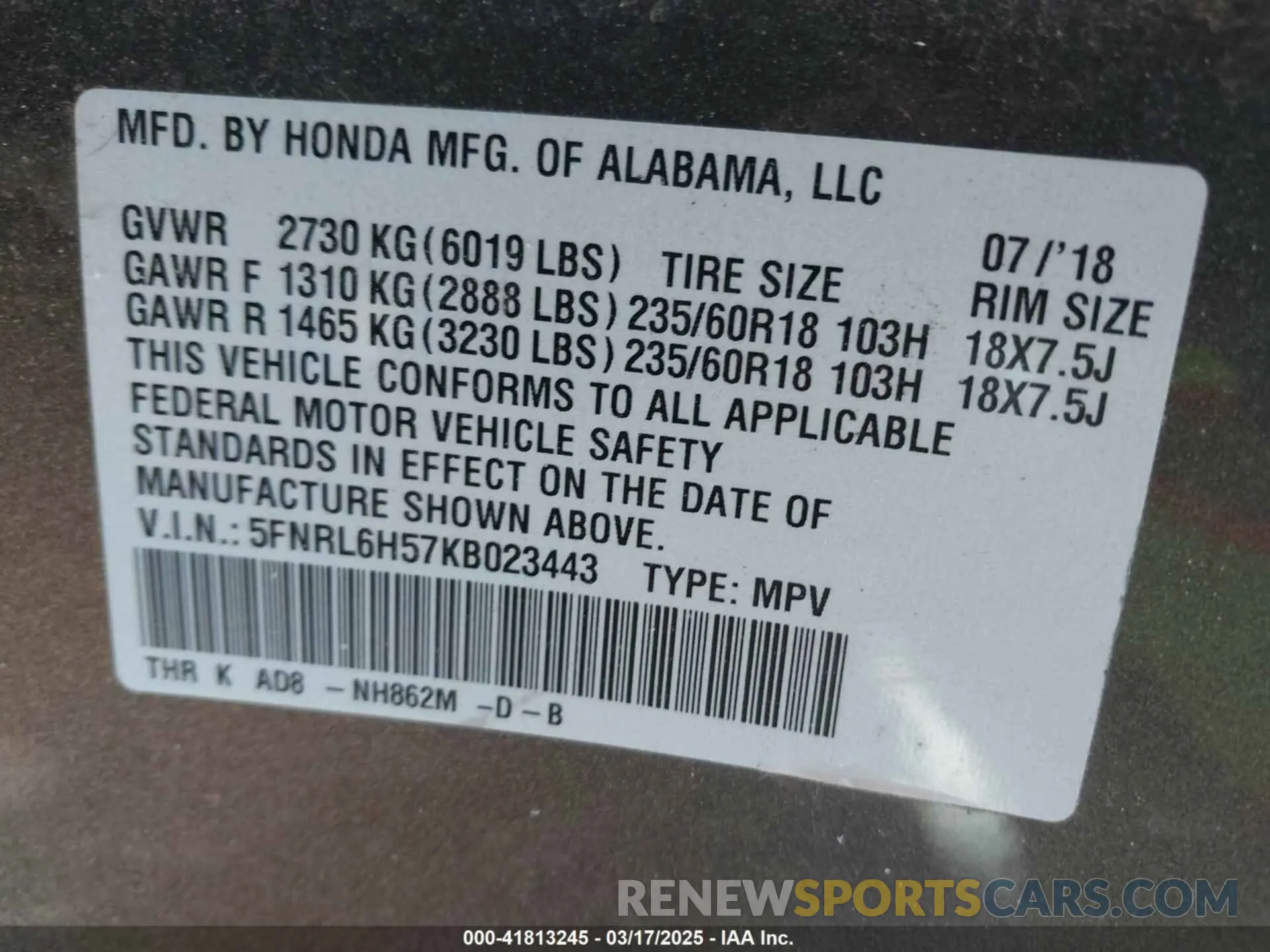 9 fotografías del automóvil dañado 5FNRL6H57KB023443 HONDA ODYSSEY 2019