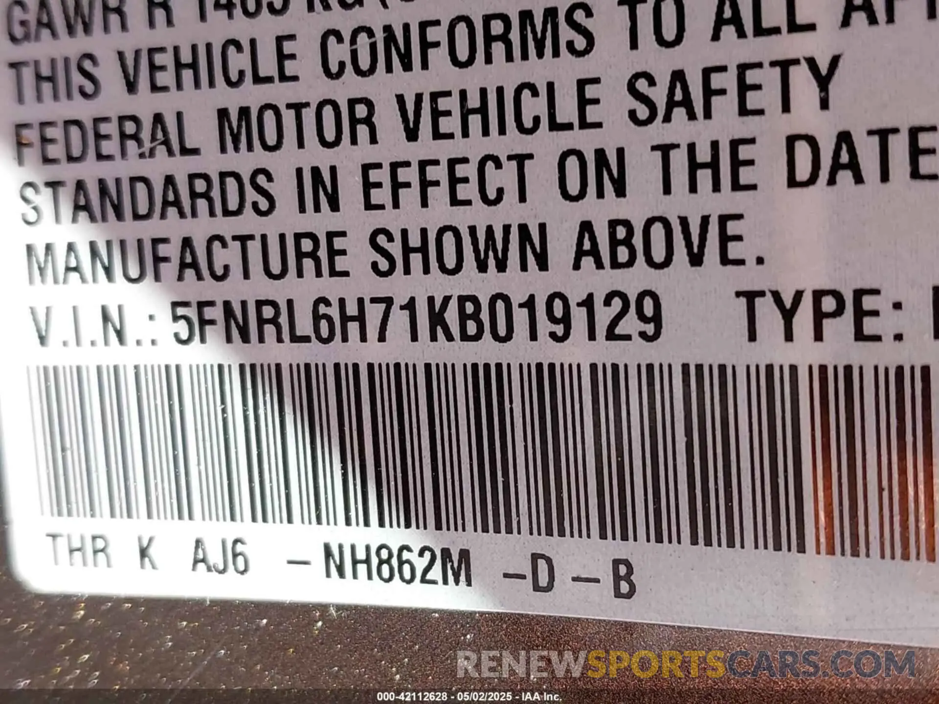 9 fotografías del automóvil dañado 5FNRL6H71KB019129 HONDA ODYSSEY 2019