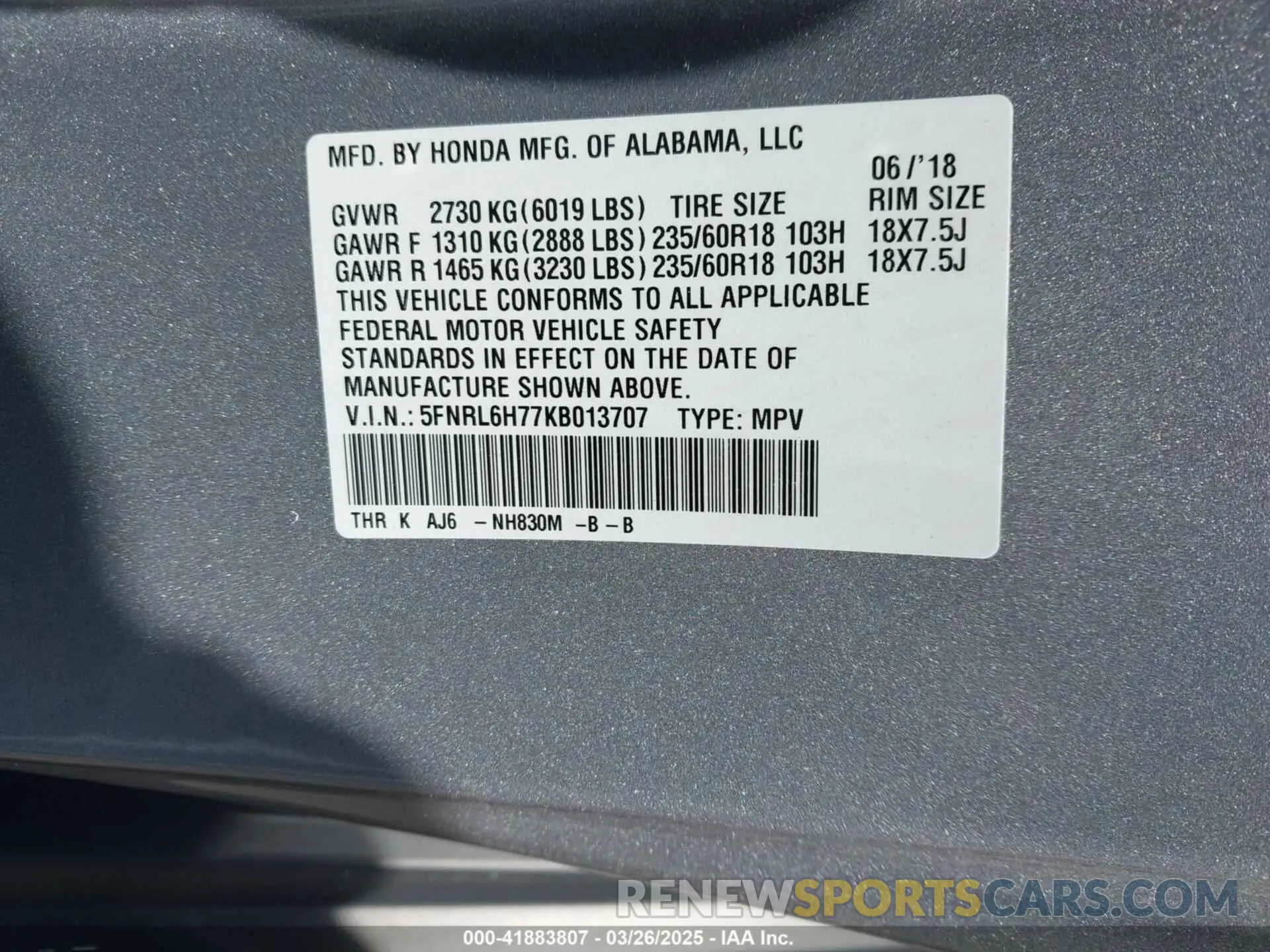 9 fotografías del automóvil dañado 5FNRL6H77KB013707 HONDA ODYSSEY 2019
