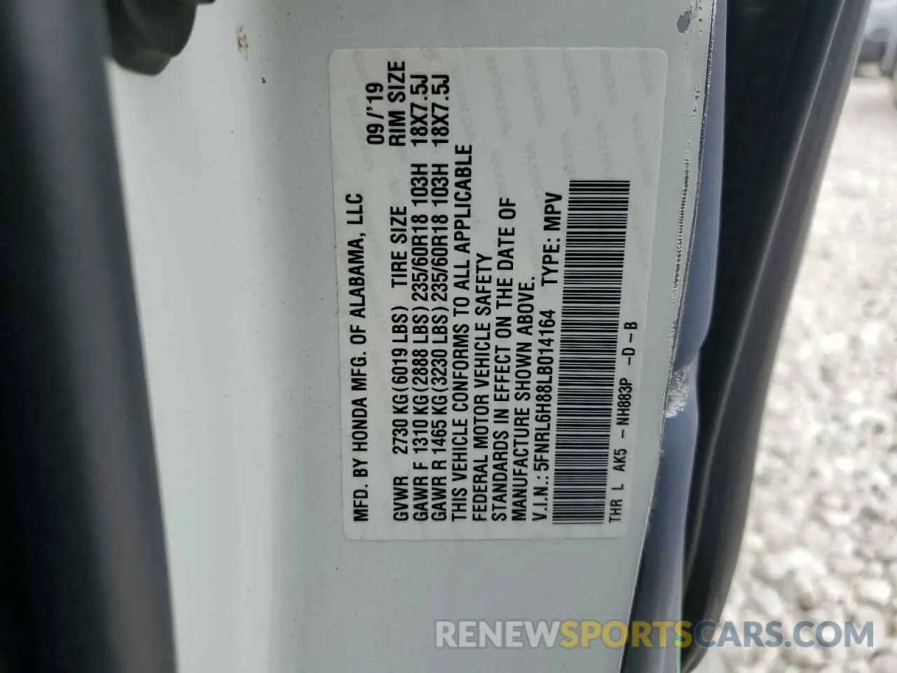 14 fotografías del automóvil dañado 5FNRL6H88LB014164 HONDA ODYSSEY 2020