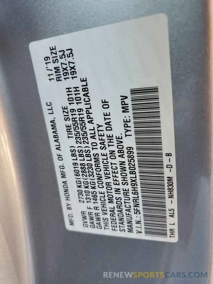 13 fotografías del automóvil dañado 5FNRL6H9XLB025899 HONDA ODYSSEY 2020