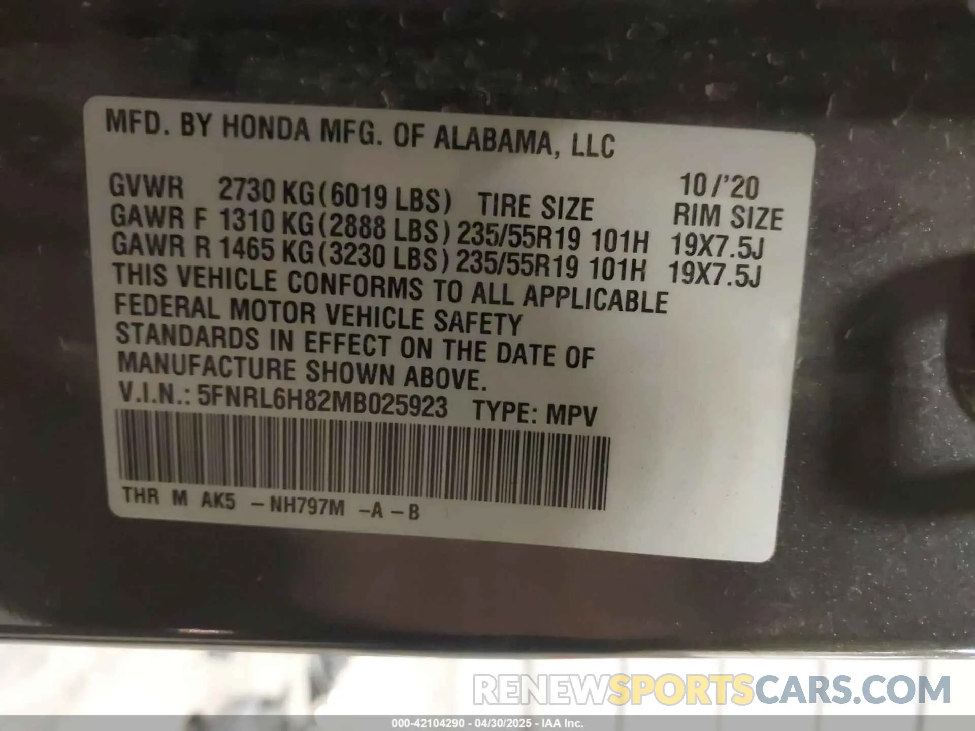 9 fotografías del automóvil dañado 5FNRL6H82MB025923 HONDA ODYSSEY 2021