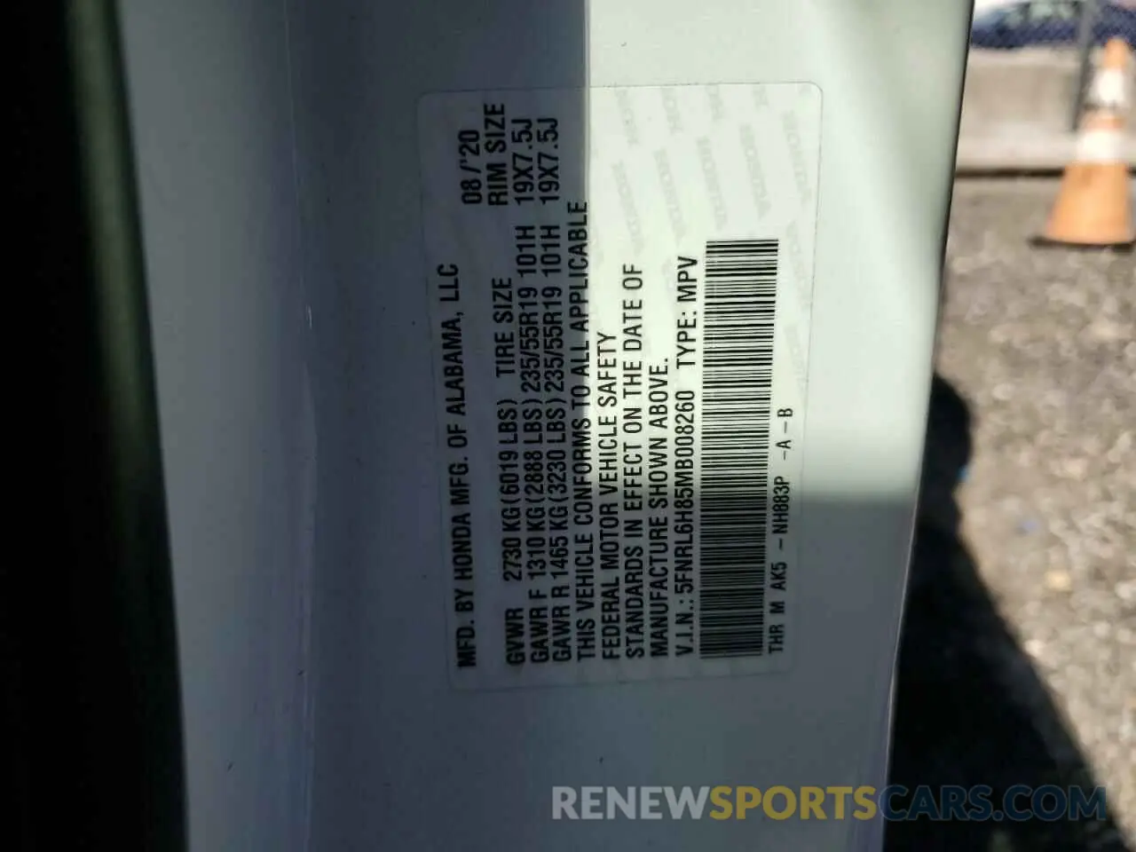 13 fotografías del automóvil dañado 5FNRL6H85MB008260 HONDA ODYSSEY 2021