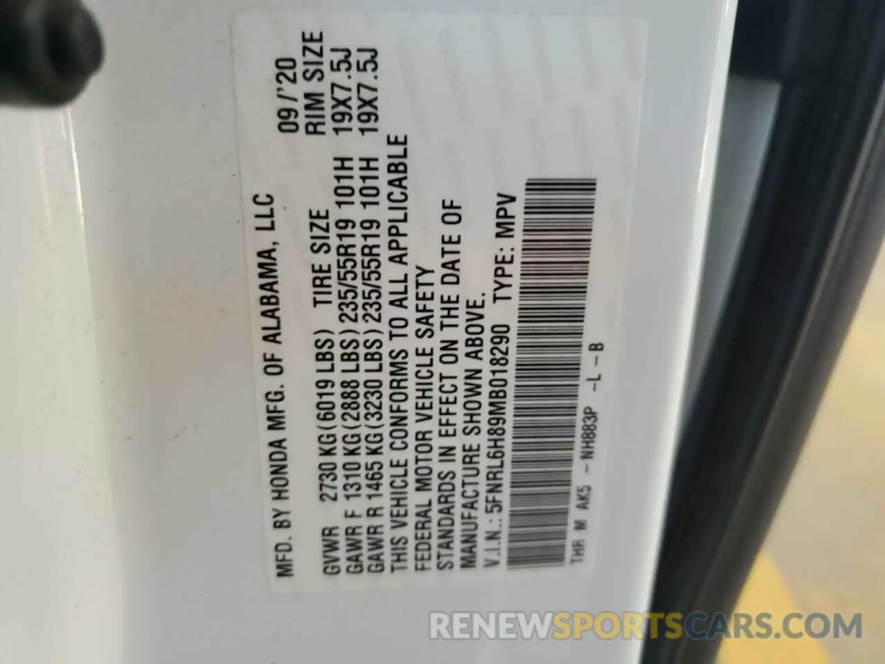 13 fotografías del automóvil dañado 5FNRL6H89MB018290 HONDA ODYSSEY 2021