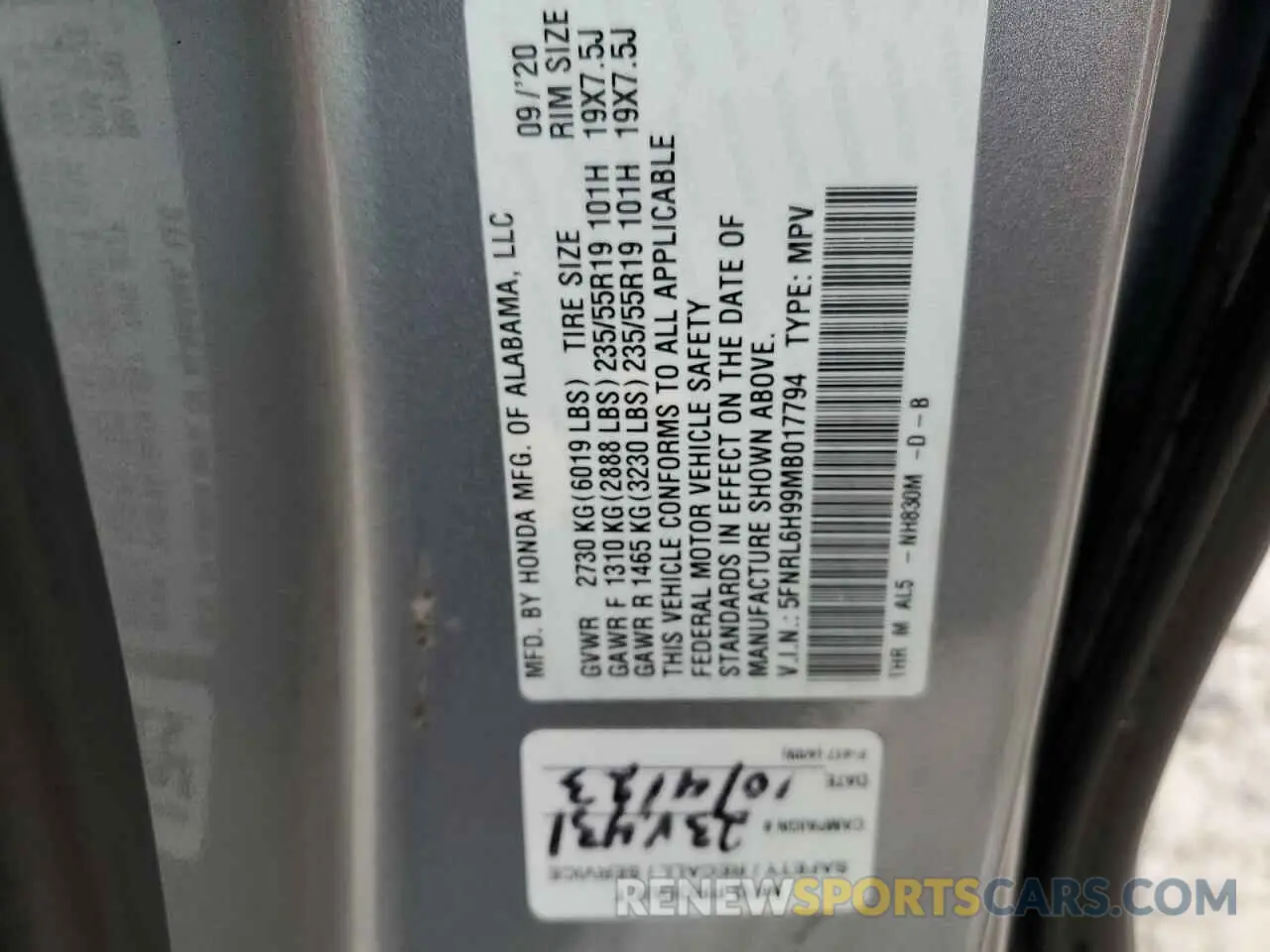 14 fotografías del automóvil dañado 5FNRL6H99MB017794 HONDA ODYSSEY 2021