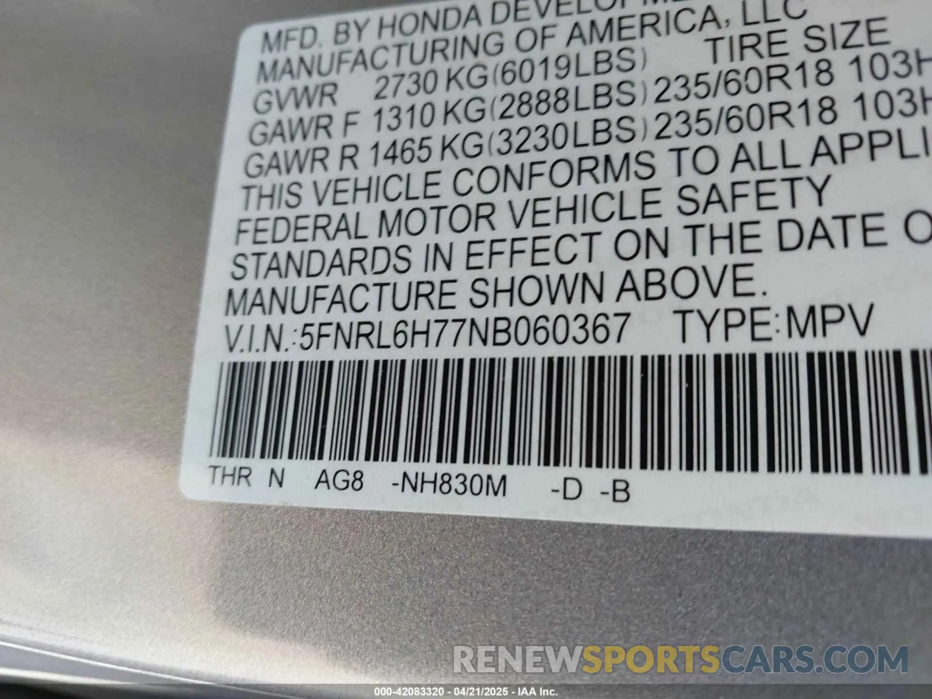 9 fotografías del automóvil dañado 5FNRL6H77NB060367 HONDA ODYSSEY 2022