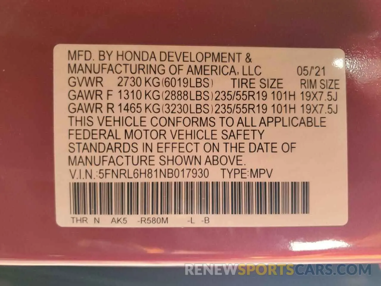 13 fotografías del automóvil dañado 5FNRL6H81NB017930 HONDA ODYSSEY 2022