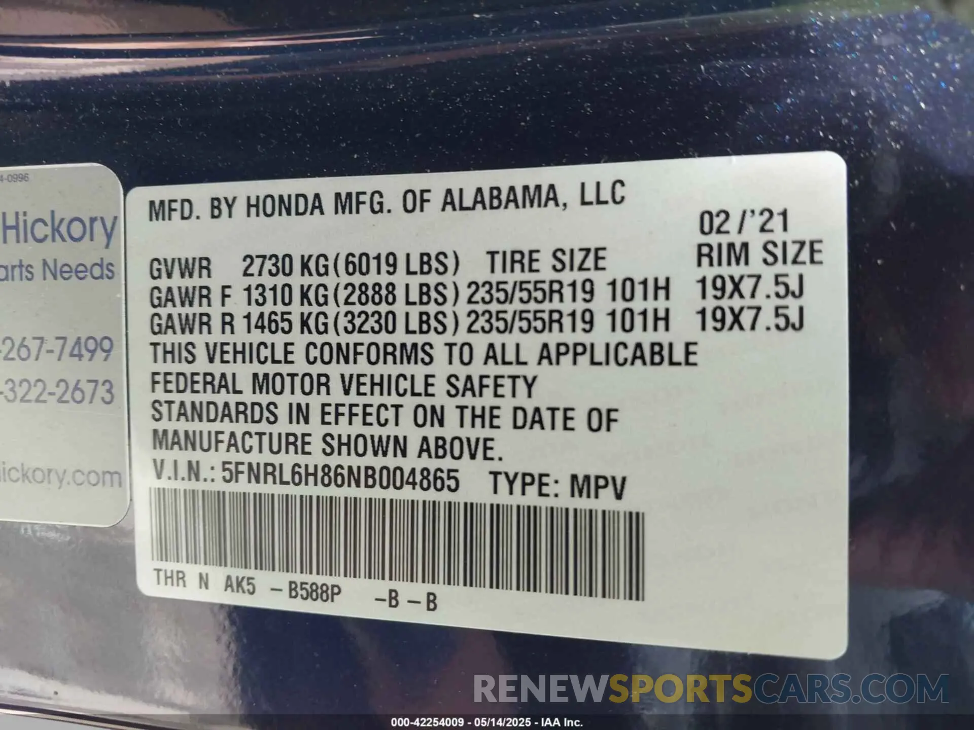 9 fotografías del automóvil dañado 5FNRL6H86NB004865 HONDA ODYSSEY 2022