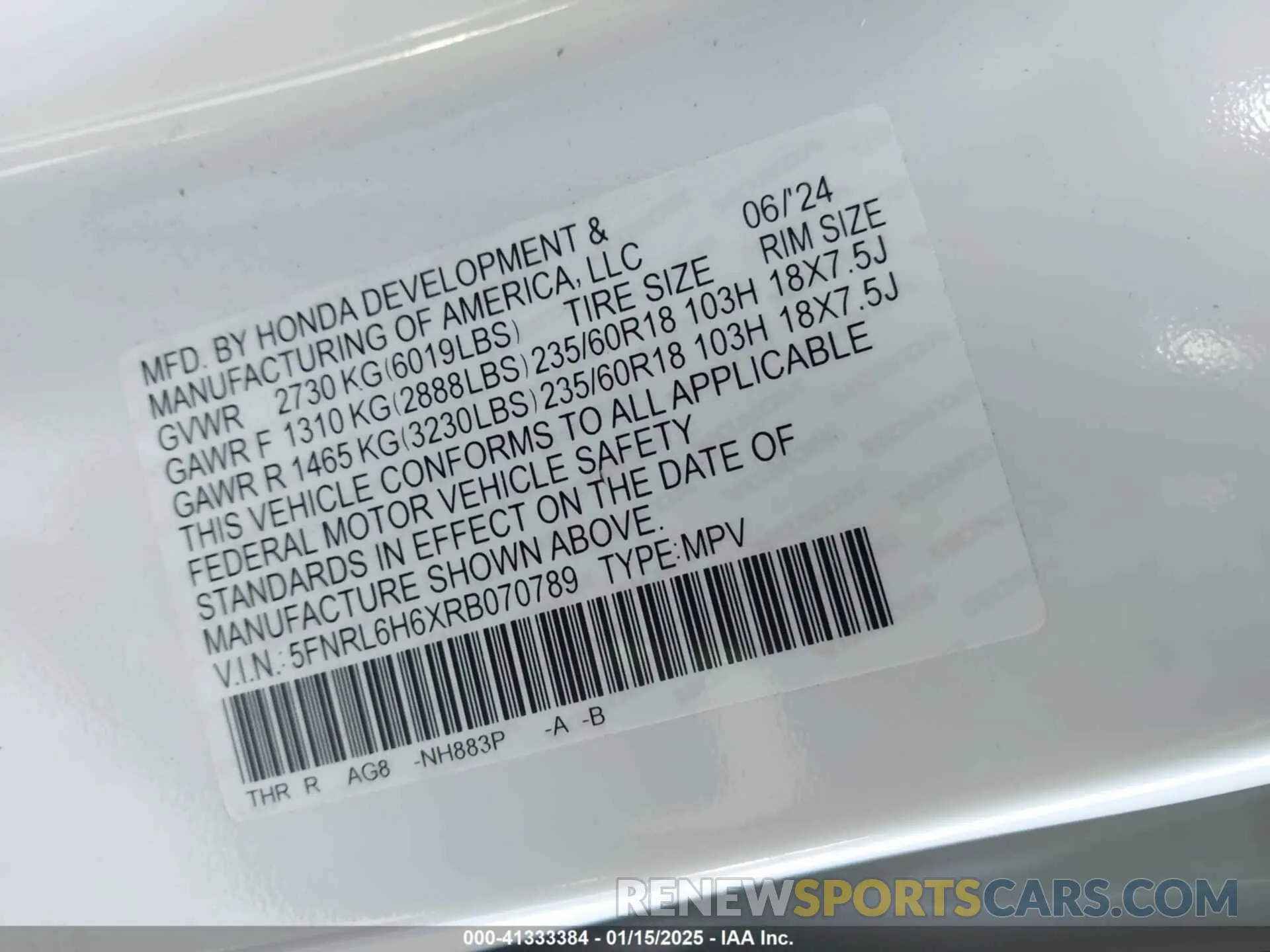 9 fotografías del automóvil dañado 5FNRL6H6XRB070789 HONDA ODYSSEY 2024