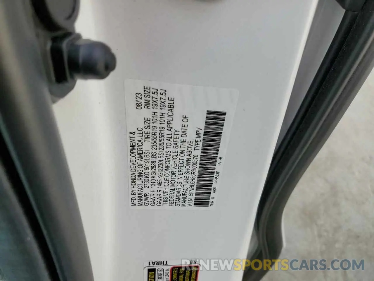 13 fotografías del automóvil dañado 5FNRL6H86RB000370 HONDA ODYSSEY 2024