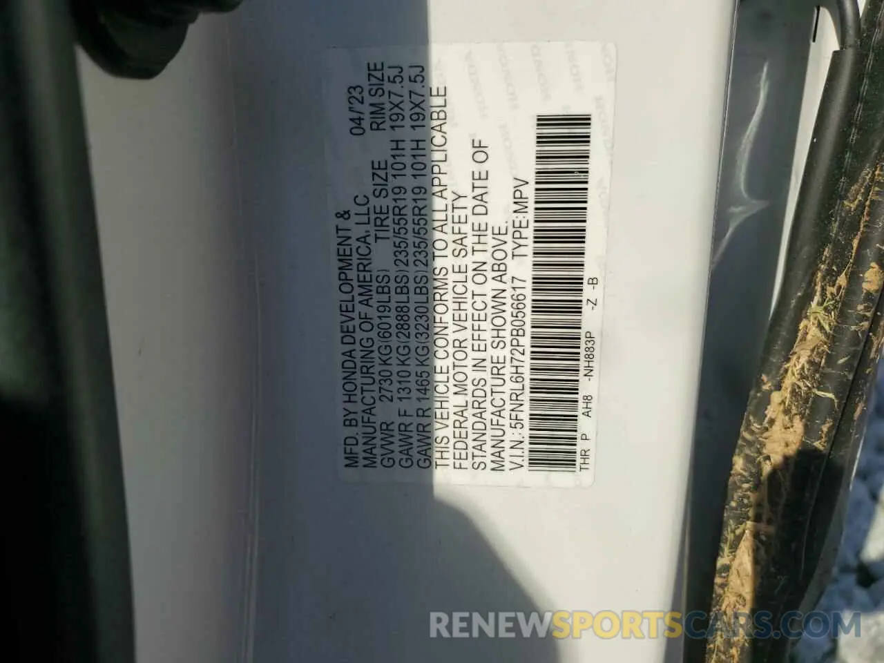 13 fotografías del automóvil dañado 5FNRL6H72PB056617 HONDA ODYSSEY SP 2023