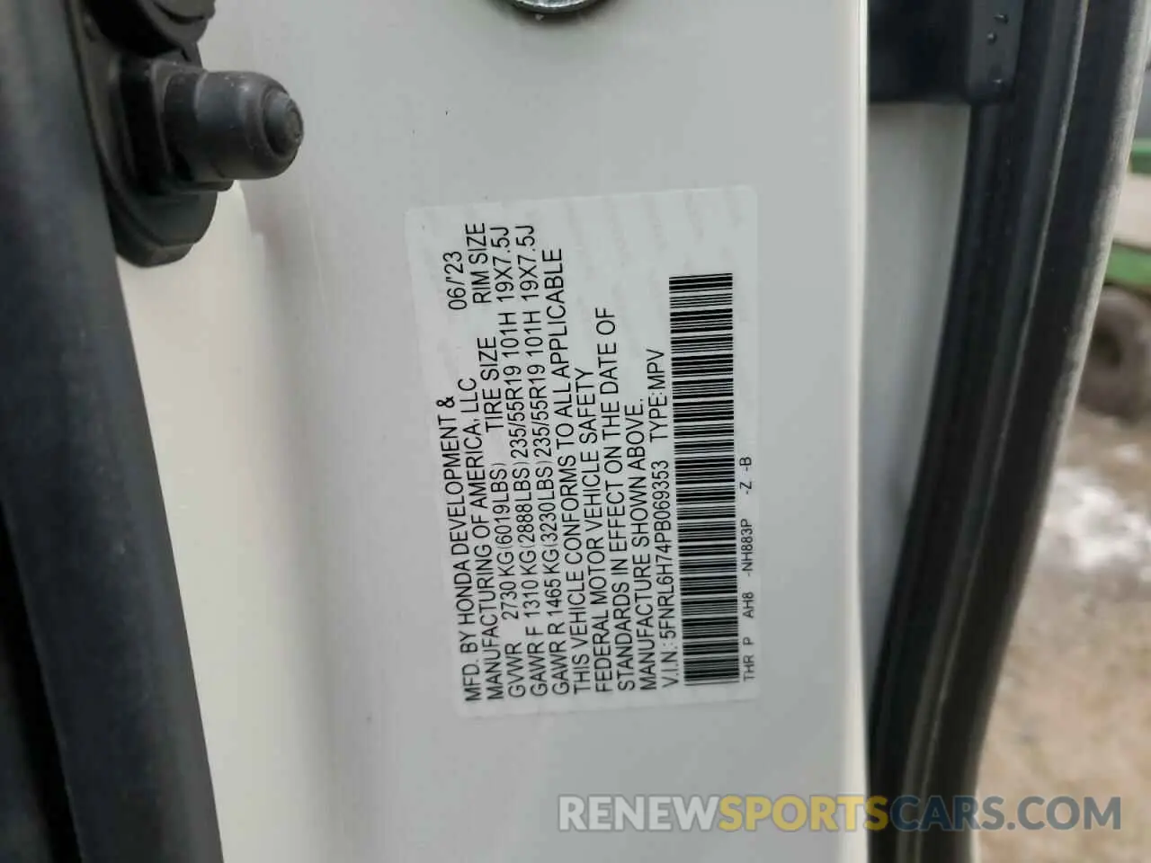 13 fotografías del automóvil dañado 5FNRL6H74PB069353 HONDA ODYSSEY SP 2023