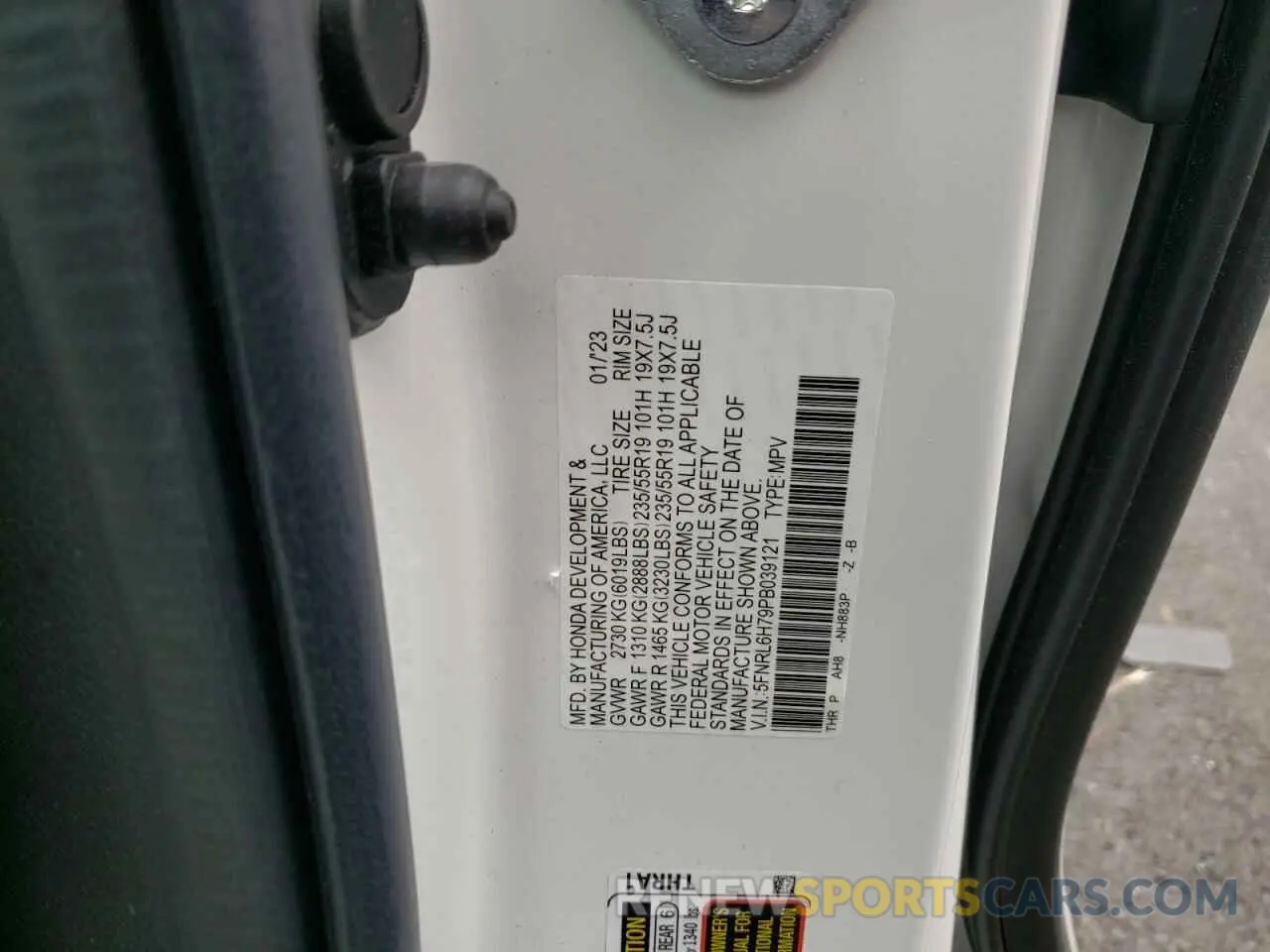 12 fotografías del automóvil dañado 5FNRL6H79PB039121 HONDA ODYSSEY SP 2023