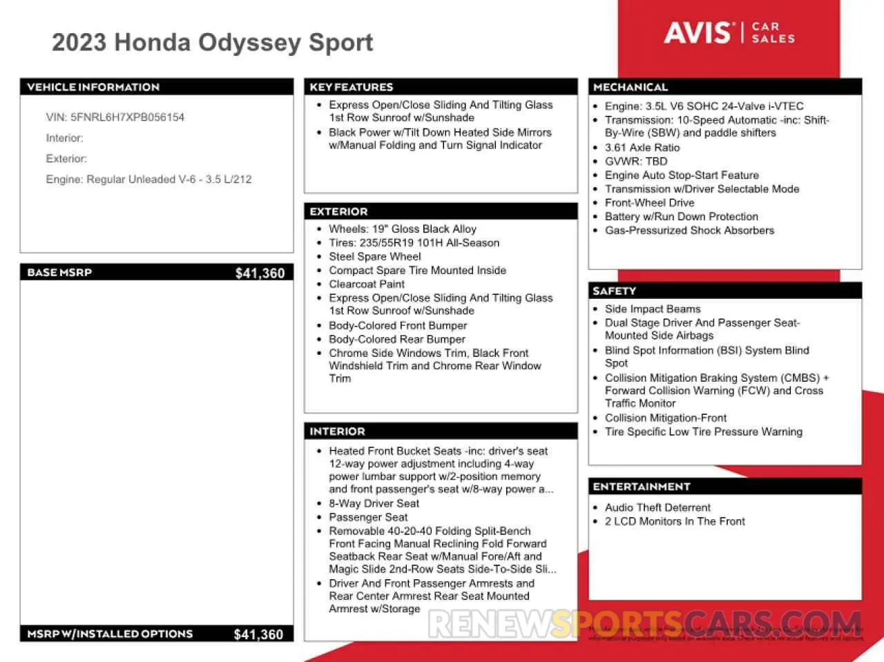 13 fotografías del automóvil dañado 5FNRL6H7XPB056154 HONDA ODYSSEY SP 2023