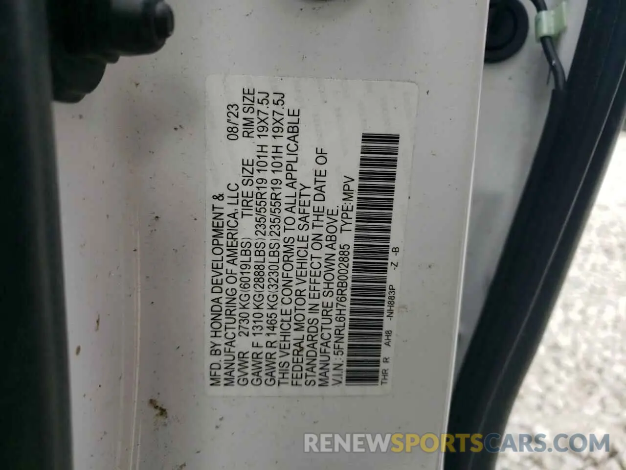 13 fotografías del automóvil dañado 5FNRL6H76RB002885 HONDA ODYSSEY SP 2024