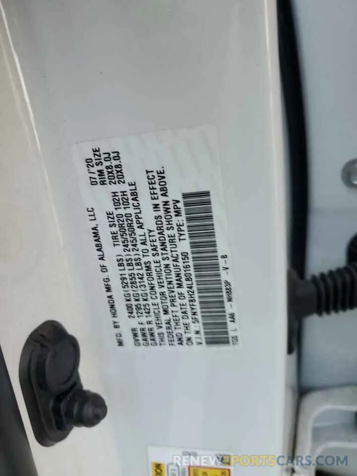 13 fotografías del automóvil dañado 5FNYF8H24LB016150 HONDA PASSPORT 2020