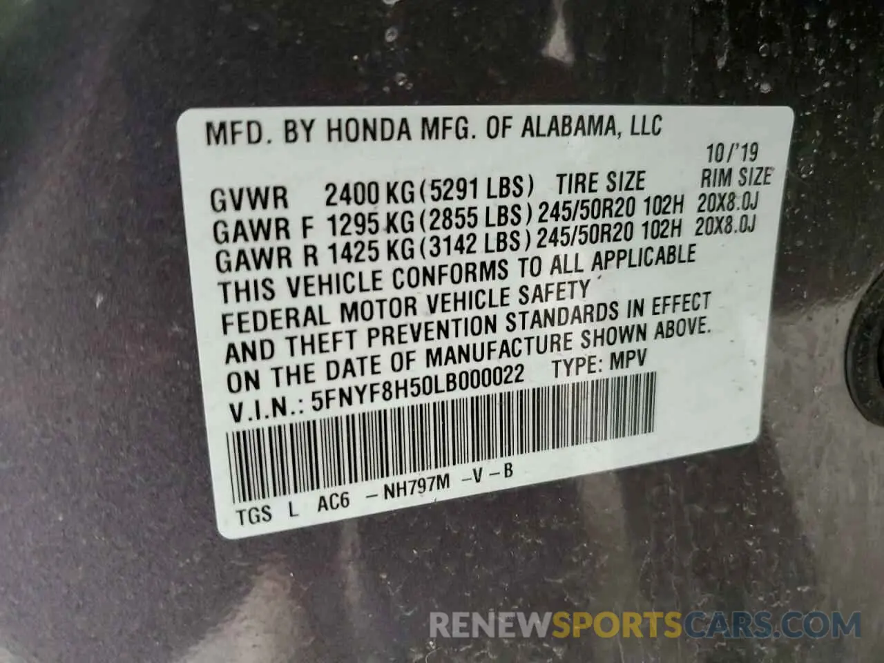 14 fotografías del automóvil dañado 5FNYF8H50LB000022 HONDA PASSPORT 2020