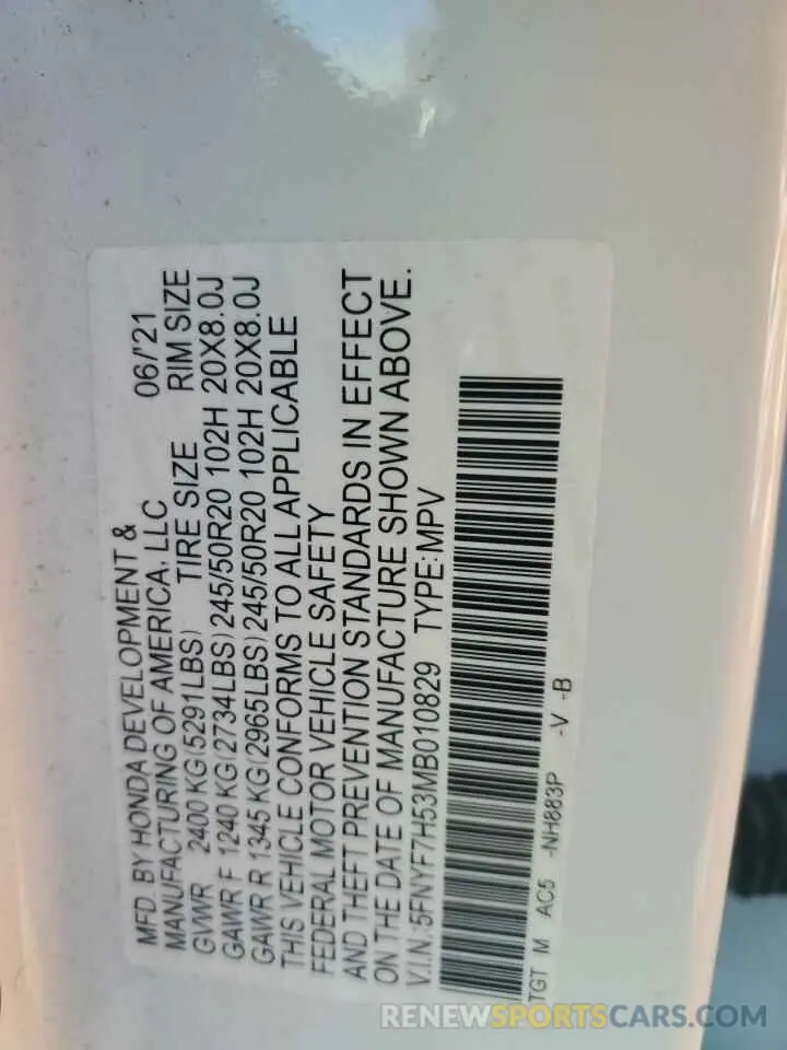 13 fotografías del automóvil dañado 5FNYF7H53MB010829 HONDA PASSPORT 2021